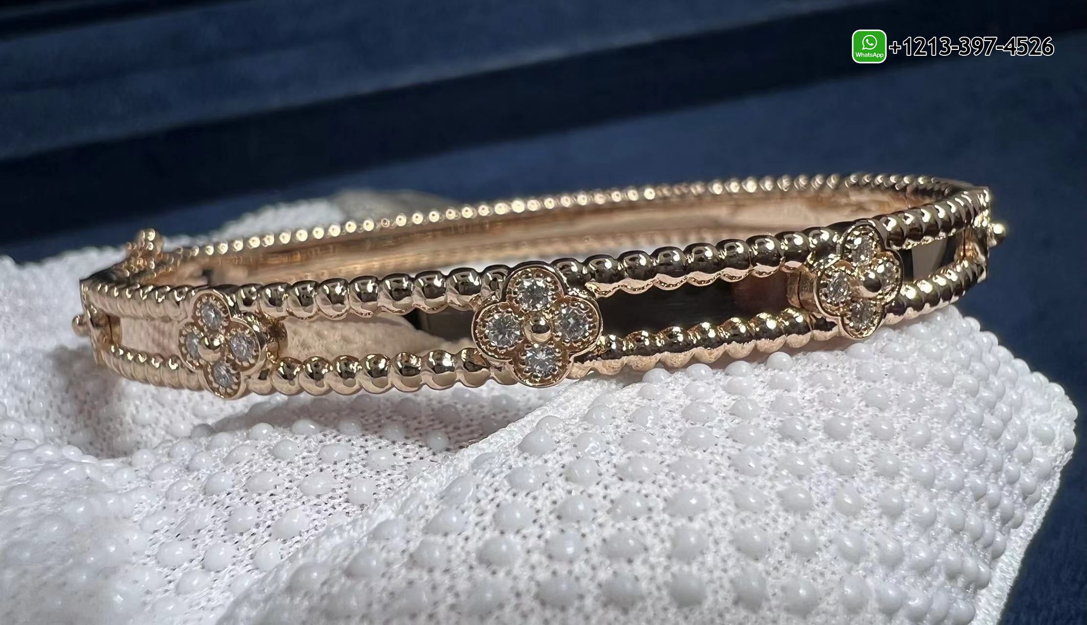 Van-Cleef-Arpels-Perlee-Sweet-Clovers-Diamond-18k-Rose-Gold-Bracelet-VCARP6X300-4.jpg 1:1 Highest Quality Van Cleef & Arpels Perlee Sweet Clovers Diamond 18k Rose Gold Bracelet - High Quality 18k Gold and Diamond Luxury Distinctive Collection Designer Jewelry Customized Factory Price - Image 5