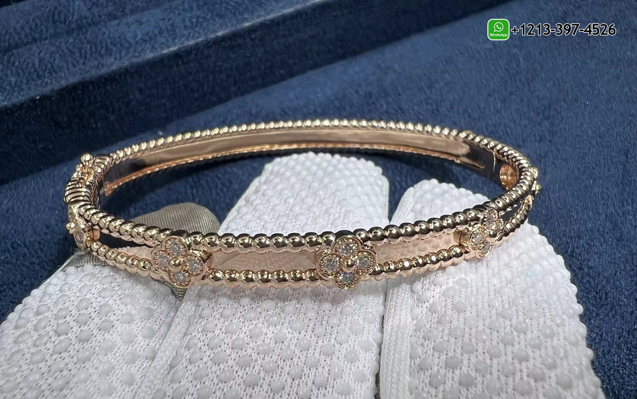 Van-Cleef-Arpels-Perlee-Sweet-Clovers-Diamond-18k-Rose-Gold-Bracelet-VCARP6X300-7.jpg 1:1 Highest Quality Van Cleef & Arpels Perlee Sweet Clovers Diamond 18k Rose Gold Bracelet - High Quality 18k Gold and Diamond Luxury Distinctive Collection Designer Jewelry Customized Factory Price - Image 8