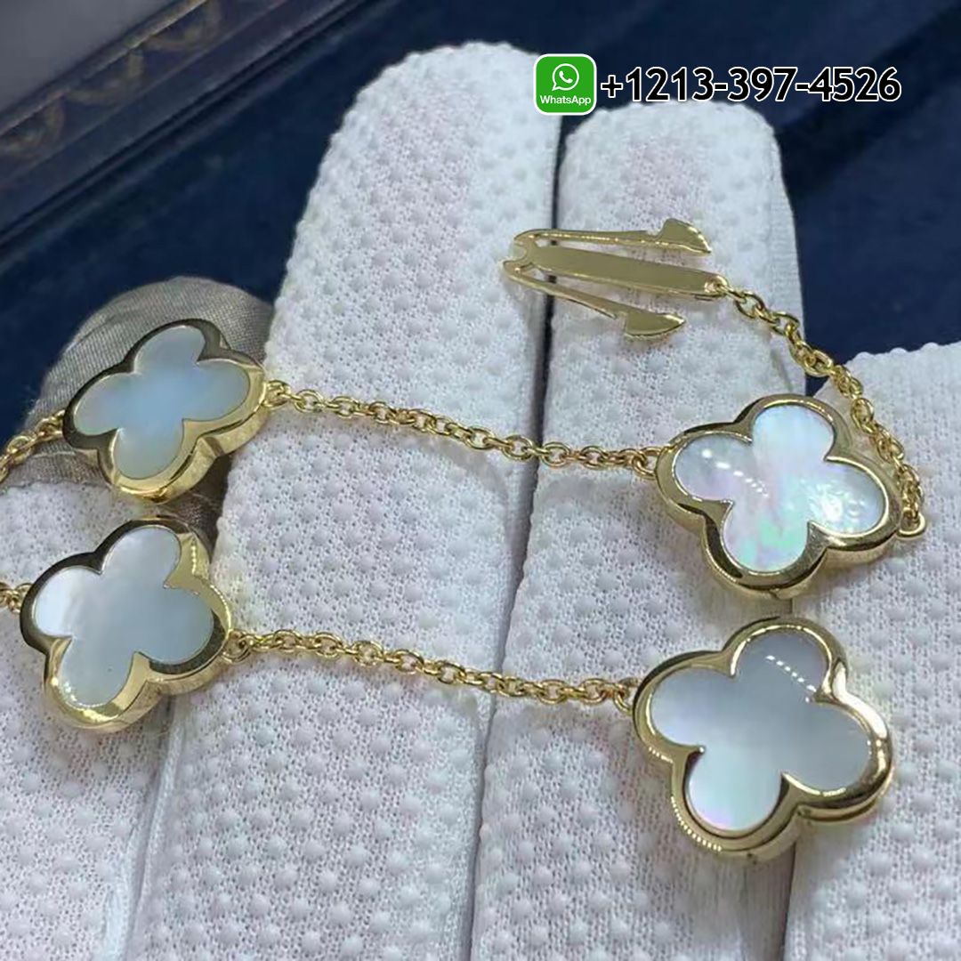Custom Made Best Quality 1:1 Van Cleef & Arpels Pure Alhambra 4 Motif Mother of Pearl 18K Yellow Gold Bracelet - High Quality 18k Gold and Diamond Luxury Distinctive Collection Designer Jewelry Customized Factory Price Van Cleef Arpels Pure Alhambra 4 Motif Mother Of Pearl 18K Yellow Gold Bracelet VCARA36300