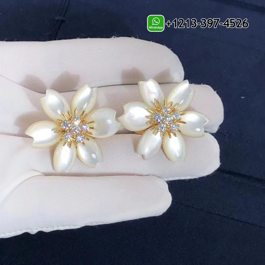 Van-Cleef-Arpels-Rose-de-Noel-18k-Yellow-Gold-Mother-of-Pearl-Diamond-Flower-Earrings-1.jpg Custom Made Best Quality 1:1 Van Cleef & Arpels Rose de Noel 18k Yellow Gold Mother-of-Pearl & Diamond Flower Earrings - High Quality 18k Gold and Diamond Luxury Distinctive Collection Designer Jewelry Customized Factory Price - Image 2