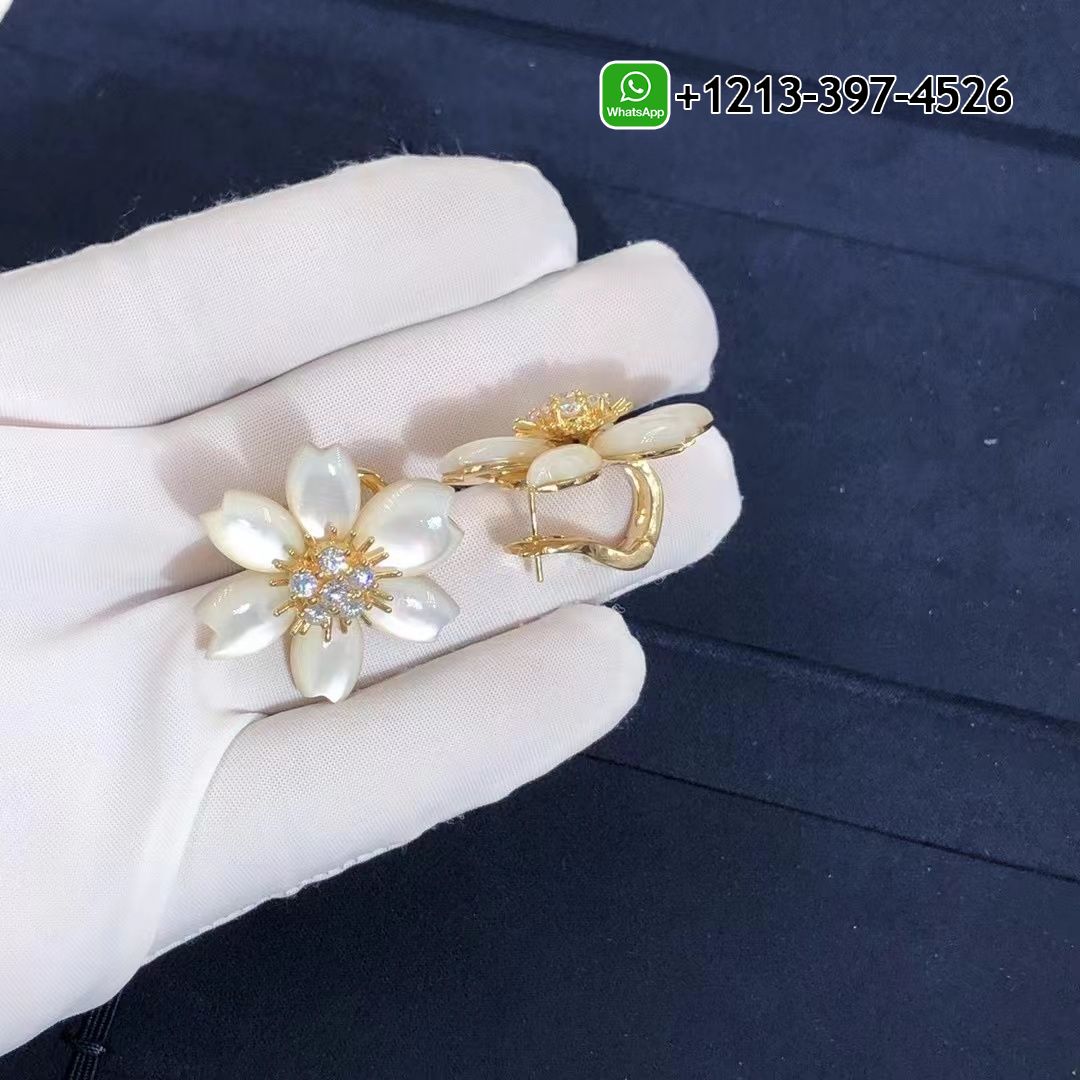 Van-Cleef-Arpels-Rose-de-Noel-18k-Yellow-Gold-Mother-of-Pearl-Diamond-Flower-Earrings-2.jpg Custom Made Best Quality 1:1 Van Cleef & Arpels Rose de Noel 18k Yellow Gold Mother-of-Pearl & Diamond Flower Earrings - High Quality 18k Gold and Diamond Luxury Distinctive Collection Designer Jewelry Customized Factory Price - Image 3