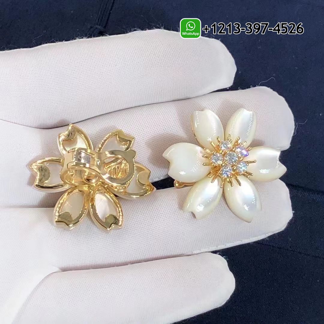 Van-Cleef-Arpels-Rose-de-Noel-18k-Yellow-Gold-Mother-of-Pearl-Diamond-Flower-Earrings-3.jpg Custom Made Best Quality 1:1 Van Cleef & Arpels Rose de Noel 18k Yellow Gold Mother-of-Pearl & Diamond Flower Earrings - High Quality 18k Gold and Diamond Luxury Distinctive Collection Designer Jewelry Customized Factory Price - Image 4