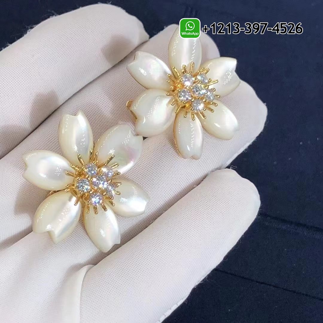 Van-Cleef-Arpels-Rose-de-Noel-18k-Yellow-Gold-Mother-of-Pearl-Diamond-Flower-Earrings-4.jpg Custom Made Best Quality 1:1 Van Cleef & Arpels Rose de Noel 18k Yellow Gold Mother-of-Pearl & Diamond Flower Earrings - High Quality 18k Gold and Diamond Luxury Distinctive Collection Designer Jewelry Customized Factory Price - Image 5