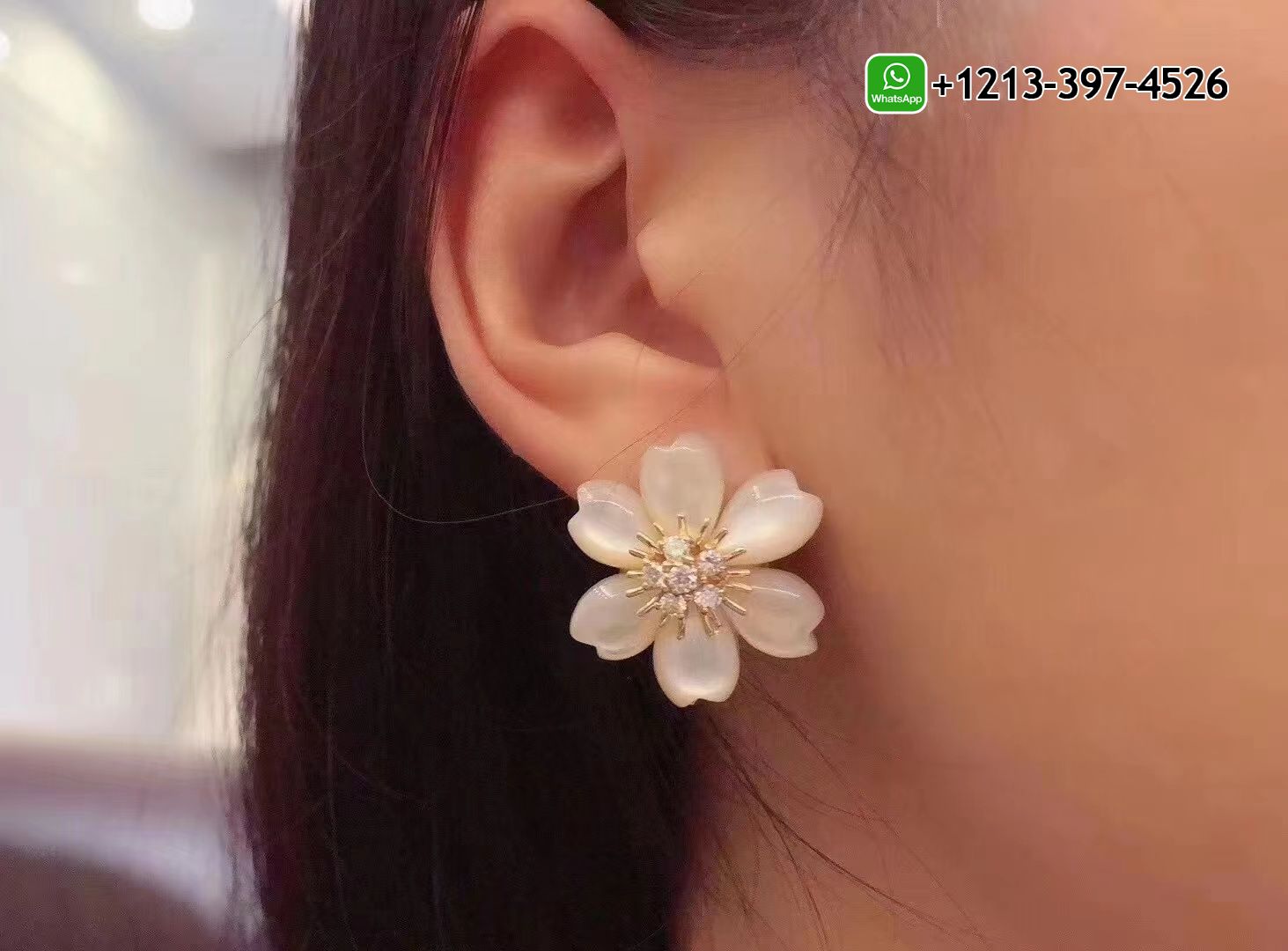 Van-Cleef-Arpels-Rose-de-Noel-18k-Yellow-Gold-Mother-of-Pearl-Diamond-Flower-Earrings-7.jpg Custom Made Best Quality 1:1 Van Cleef & Arpels Rose de Noel 18k Yellow Gold Mother-of-Pearl & Diamond Flower Earrings - High Quality 18k Gold and Diamond Luxury Distinctive Collection Designer Jewelry Customized Factory Price - Image 8