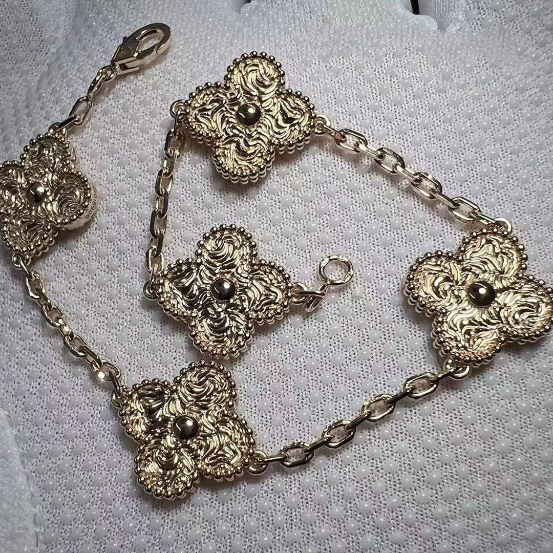 van cleef arpels solid 18k rose gold vintage alhambra 5 motifs bracelet vcarn9t300