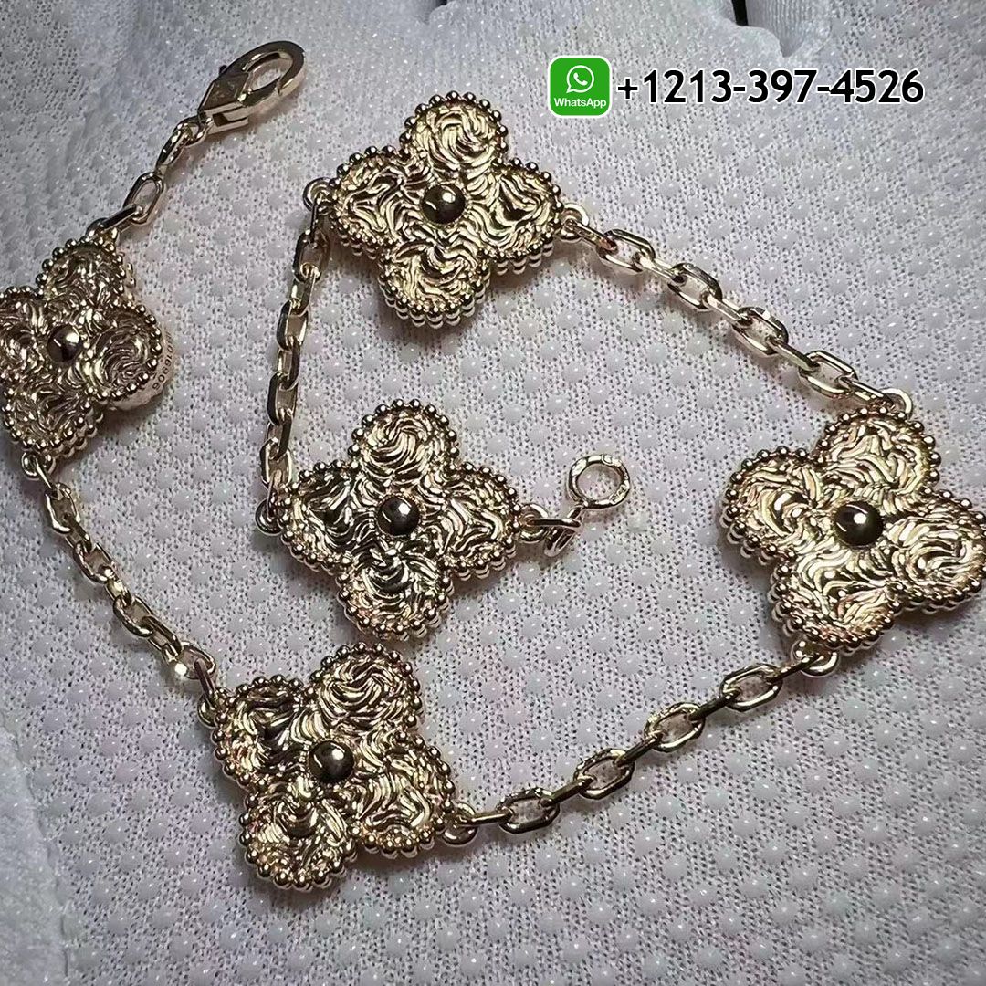 1:1 Quality Van Cleef & Arpels Solid 18K Rose Gold Vintage Alhambra 5 Motifs Bracelet - High Quality 18k Gold and Diamond Luxury Distinctive Collection Designer Jewelry Customized Factory Price