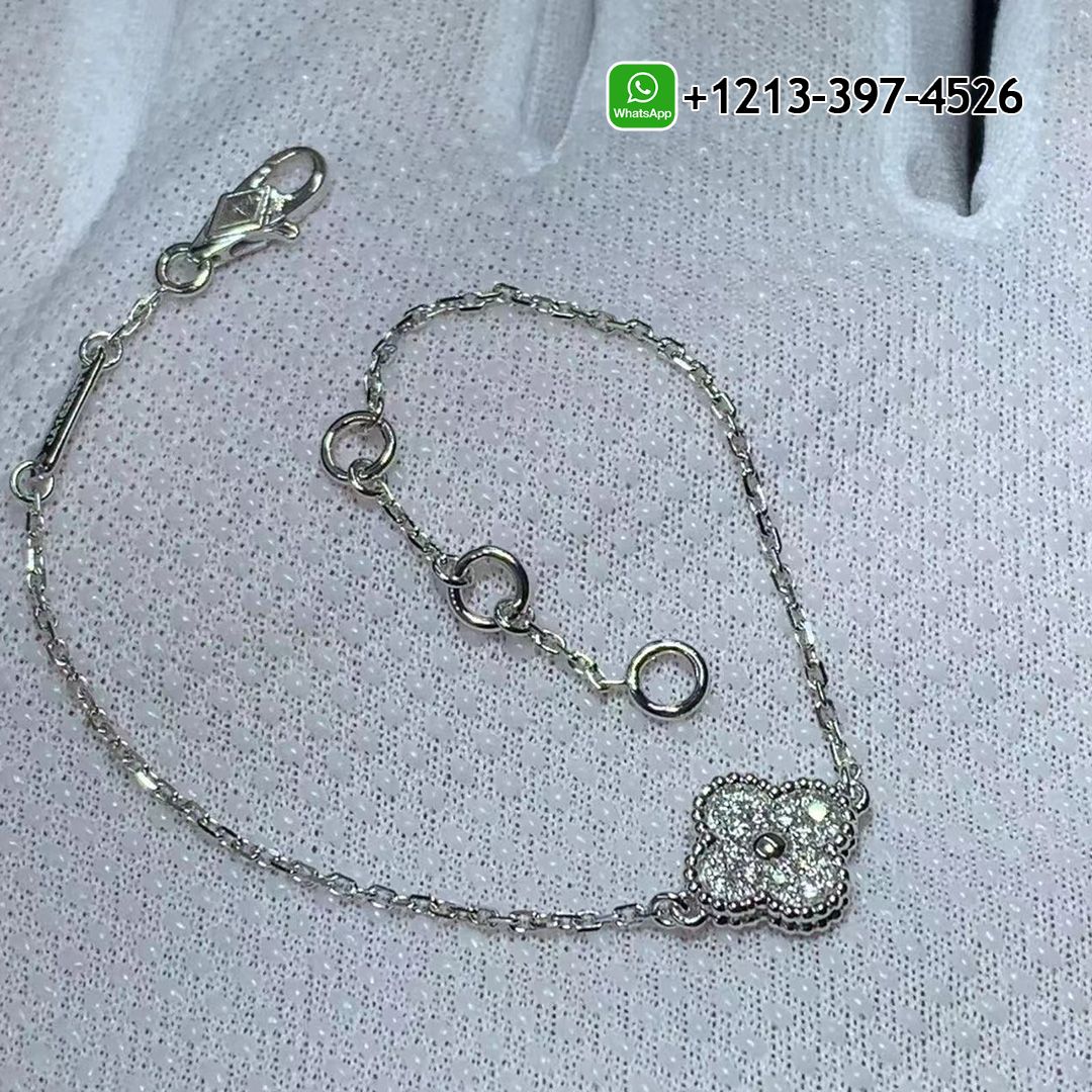 Custom Made Best Quality 1:1 Copy Van Cleef & Arpels Sweet Alhambra 18K White gold Diamond Bracelet - High Quality 18k Gold and Diamond Luxury Distinctive Collection Designer Jewelry Customized Factory Price