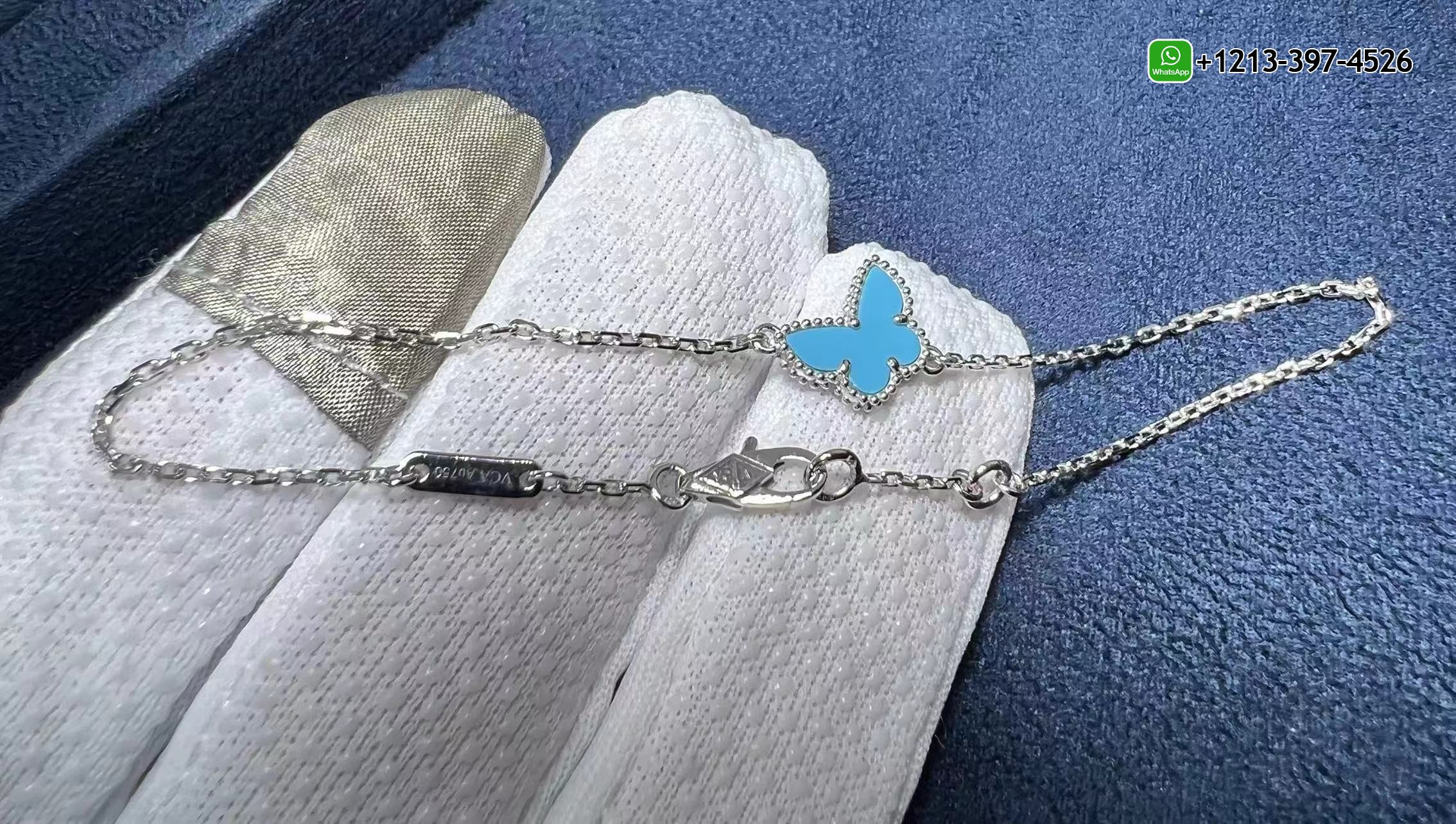 Van-Cleef-Arpels-Sweet-Alhambra-Butterfly-18K-White-Gold-Turquoise-Bracelet-VCARF80400-3.jpg Custom Made Van Cleef & Arpels Sweet Alhambra Butterfly 18K White Gold Turquoise Bracelet - High Quality 18k Gold and Diamond Luxury Distinctive Collection Designer Jewelry Customized Factory Price - Image 4