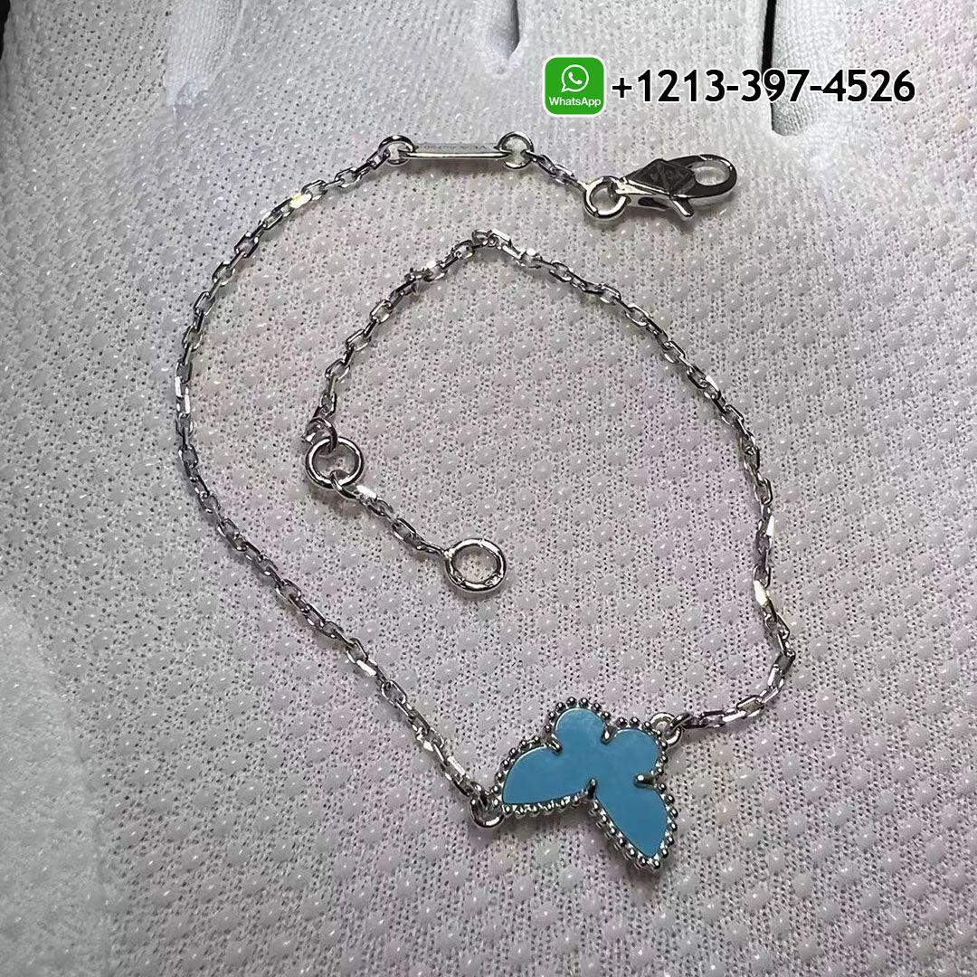 Van-Cleef-Arpels-Sweet-Alhambra-Butterfly-18K-White-Gold-Turquoise-Bracelet-VCARF80400.jpg Custom Made Van Cleef & Arpels Sweet Alhambra Butterfly 18K White Gold Turquoise Bracelet - High Quality 18k Gold and Diamond Luxury Distinctive Collection Designer Jewelry Customized Factory Price