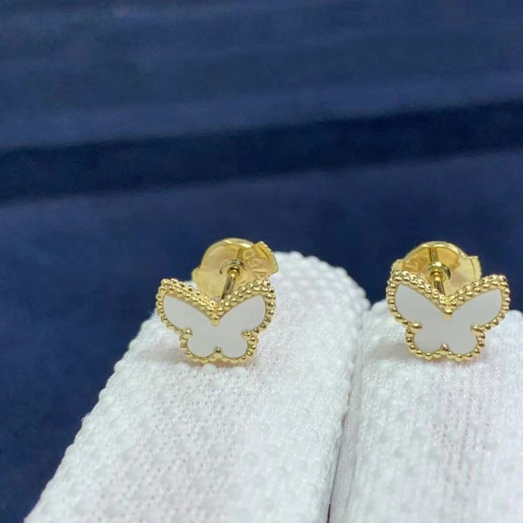 van cleef arpels sweet alhambra butterfly 18k yellow gold mother of pearl earstuds vcarn5jm00