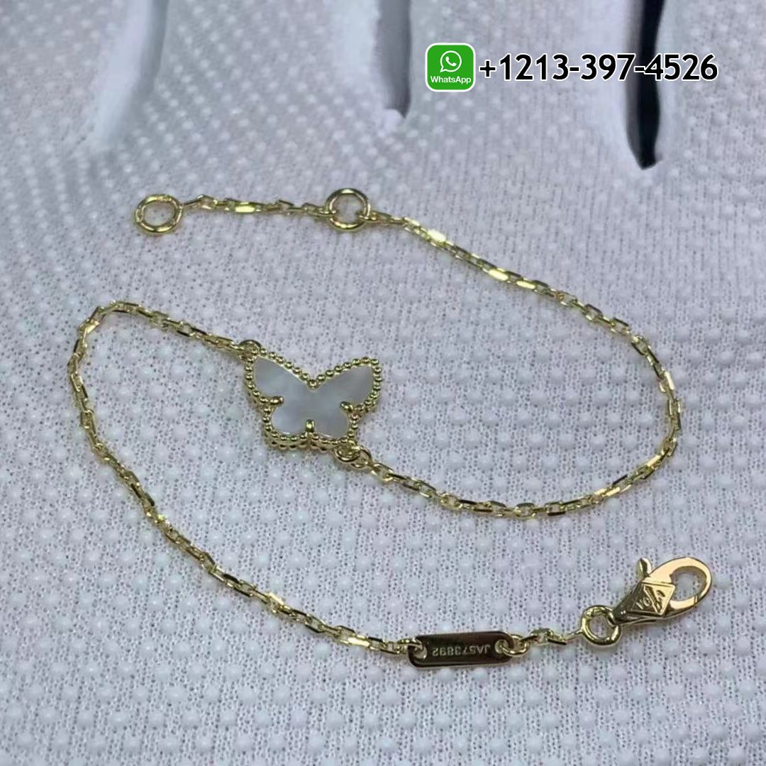 Custom Made Best Quality 1:1 Cheap Van Cleef & Arpels Sweet Alhambra Butterfly Yellow Gold Mother-of-pearl Bracelet - High Quality 18k Gold and Diamond Luxury Distinctive Collection Designer Jewelry Customized Factory Price