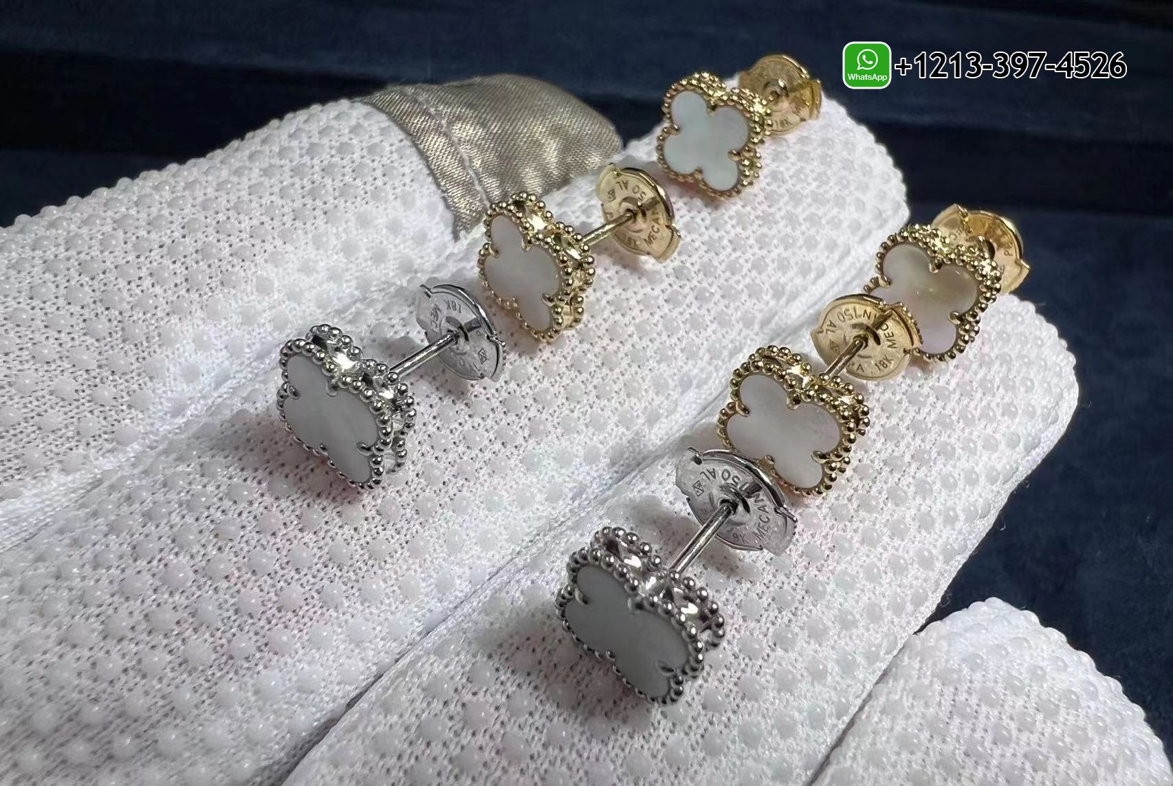 Van-Cleef-Arpels-Sweet-Alhambra-Mother-of-Pearl-18k-Yellow-Gold-Stud-Earrings-VCARA44800-1.jpg Custom Made Best Quality 1:1 Copy Van Cleef & Arpels Sweet Alhambra Mother of Pearl 18k Yellow Gold Stud Earrings - High Quality 18k Gold and Diamond Luxury Distinctive Collection Designer Jewelry Customized Factory Price - Image 5