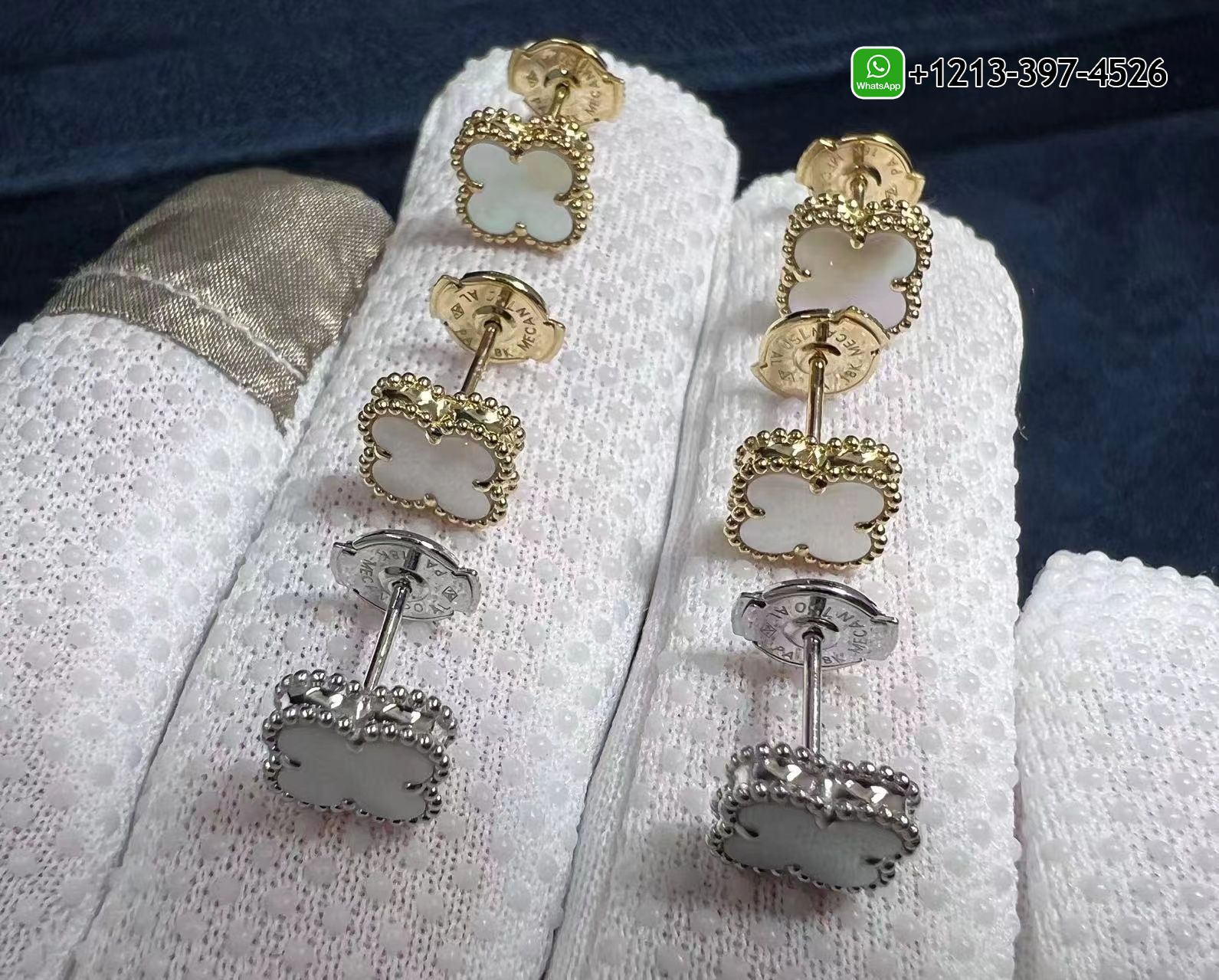 Van-Cleef-Arpels-Sweet-Alhambra-Mother-of-Pearl-18k-Yellow-Gold-Stud-Earrings-VCARA44800-2.jpg Custom Made Best Quality 1:1 Copy Van Cleef & Arpels Sweet Alhambra Mother of Pearl 18k Yellow Gold Stud Earrings - High Quality 18k Gold and Diamond Luxury Distinctive Collection Designer Jewelry Customized Factory Price - Image 2