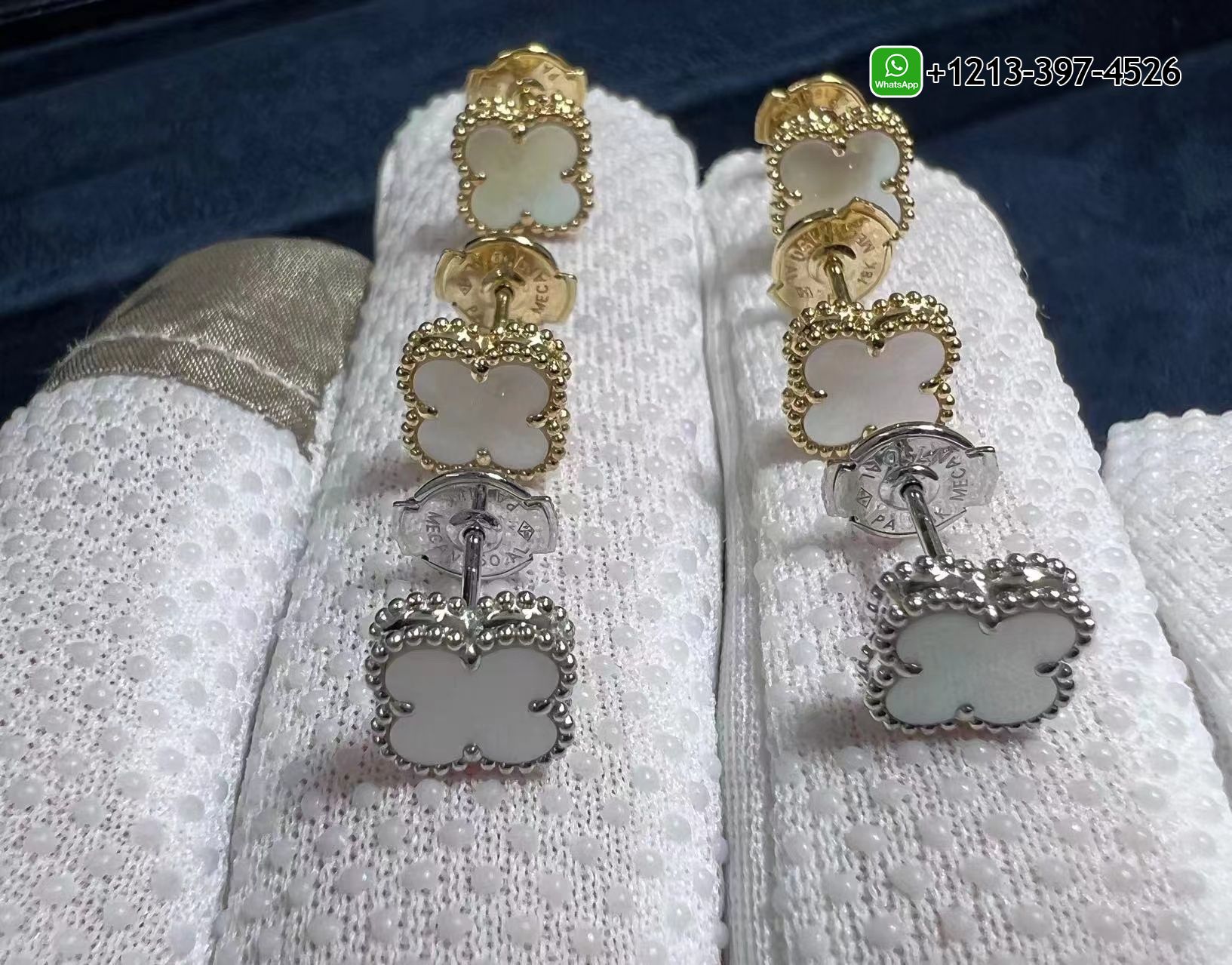 Van-Cleef-Arpels-Sweet-Alhambra-Mother-of-Pearl-18k-Yellow-Gold-Stud-Earrings-VCARA44800-3.jpg Custom Made Best Quality 1:1 Copy Van Cleef & Arpels Sweet Alhambra Mother of Pearl 18k Yellow Gold Stud Earrings - High Quality 18k Gold and Diamond Luxury Distinctive Collection Designer Jewelry Customized Factory Price - Image 3