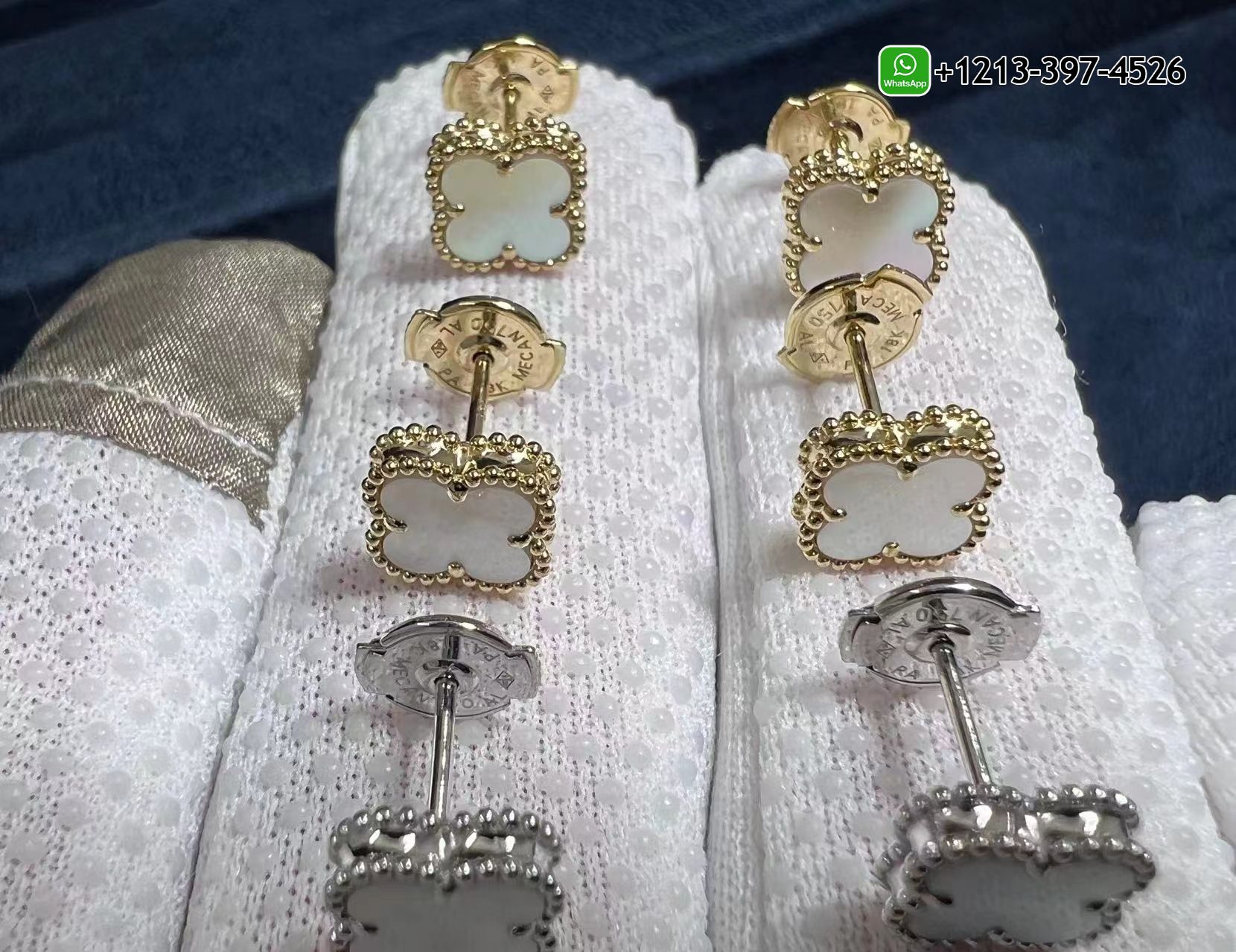 Van-Cleef-Arpels-Sweet-Alhambra-Mother-of-Pearl-18k-Yellow-Gold-Stud-Earrings-VCARA44800-4.jpg Custom Made Best Quality 1:1 Copy Van Cleef & Arpels Sweet Alhambra Mother of Pearl 18k Yellow Gold Stud Earrings - High Quality 18k Gold and Diamond Luxury Distinctive Collection Designer Jewelry Customized Factory Price - Image 4