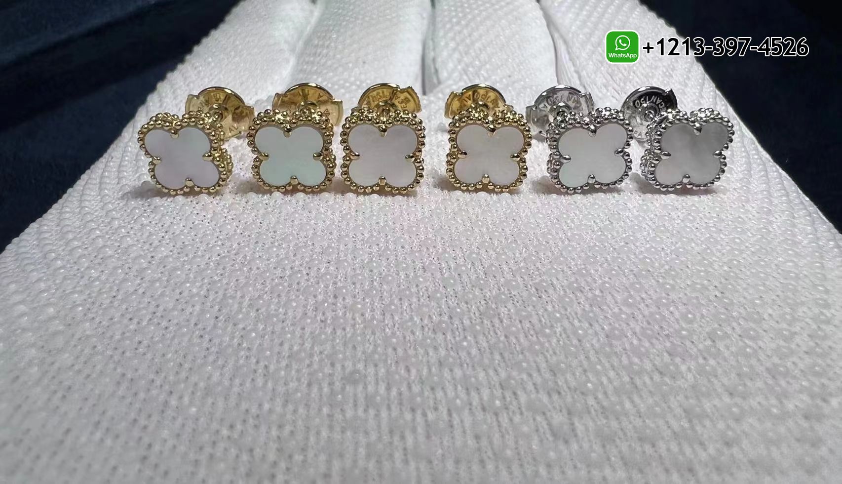 Van-Cleef-Arpels-Sweet-Alhambra-Mother-of-Pearl-18k-Yellow-Gold-Stud-Earrings-VCARA44800-5.jpg Custom Made Best Quality 1:1 Copy Van Cleef & Arpels Sweet Alhambra Mother of Pearl 18k Yellow Gold Stud Earrings - High Quality 18k Gold and Diamond Luxury Distinctive Collection Designer Jewelry Customized Factory Price - Image 6