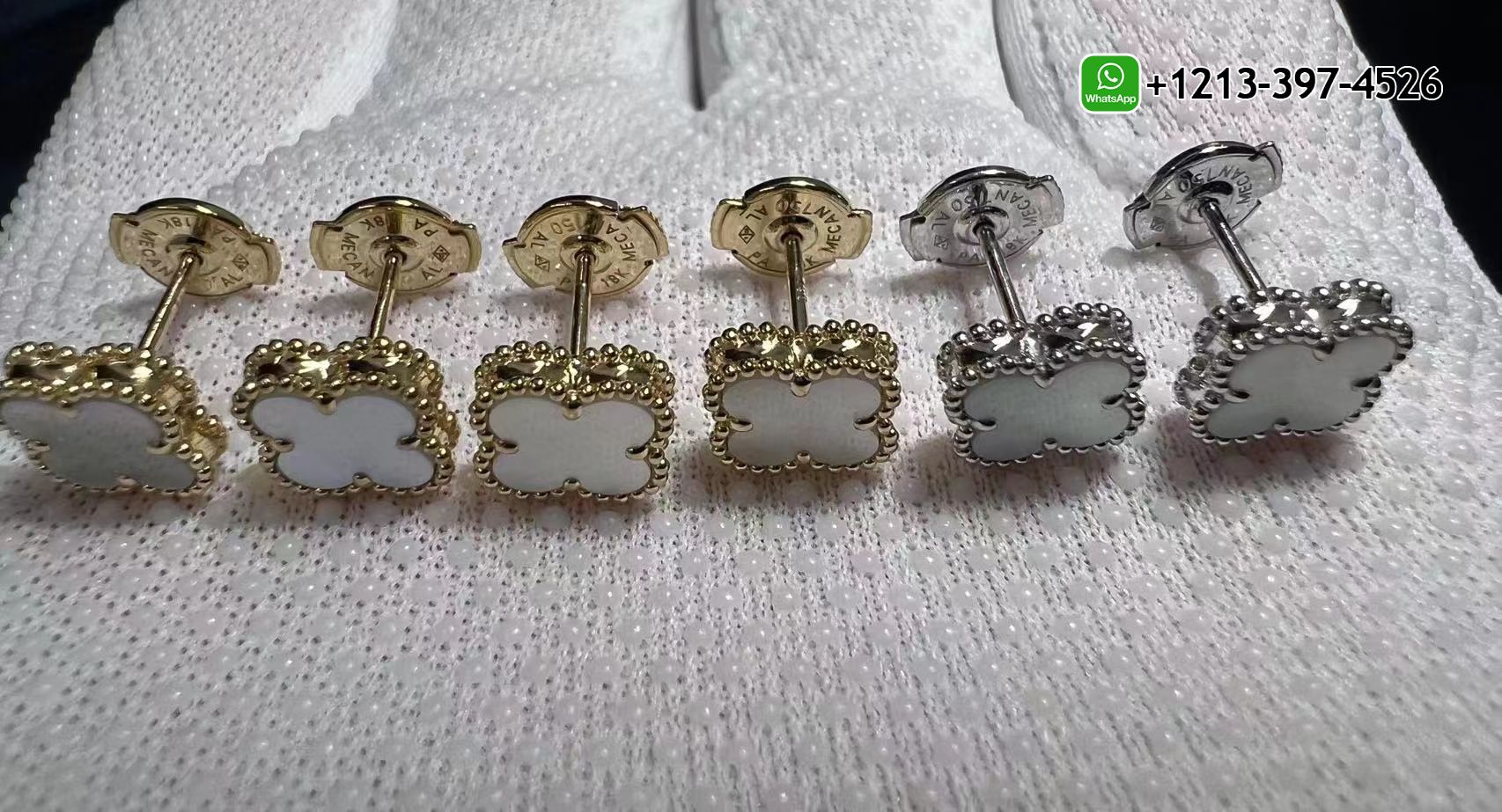 Van-Cleef-Arpels-Sweet-Alhambra-Mother-of-Pearl-18k-Yellow-Gold-Stud-Earrings-VCARA44800-6.jpg Custom Made Best Quality 1:1 Copy Van Cleef & Arpels Sweet Alhambra Mother of Pearl 18k Yellow Gold Stud Earrings - High Quality 18k Gold and Diamond Luxury Distinctive Collection Designer Jewelry Customized Factory Price - Image 7