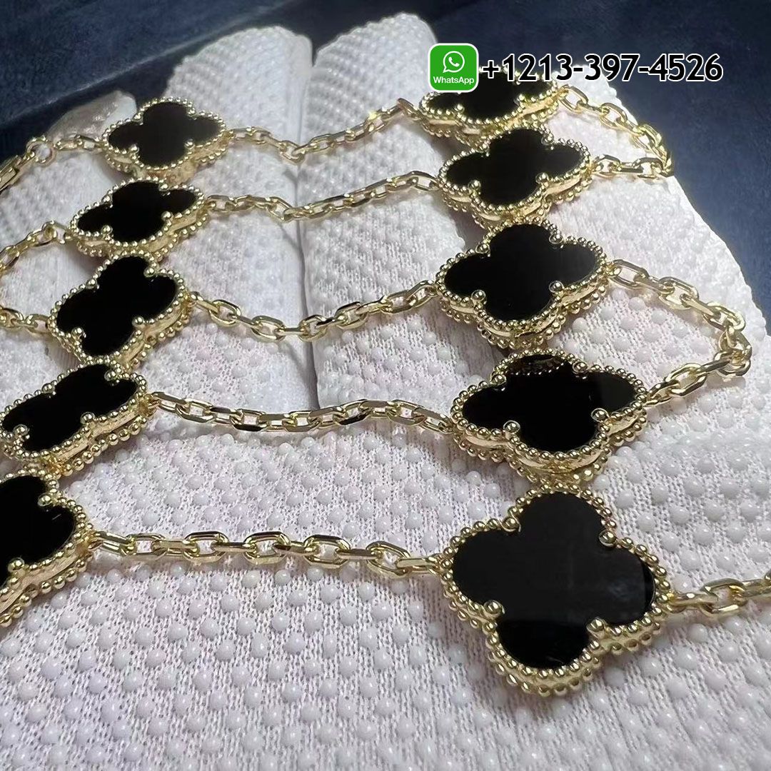 Best 1:1 Quality Van Cleef & Arpels Vintage Alhambra 10 Motif Onyx 18k Yellow Gold Necklace - High Quality 18k Gold and Diamond Luxury Distinctive Collection Designer Jewelry Customized Factory Price