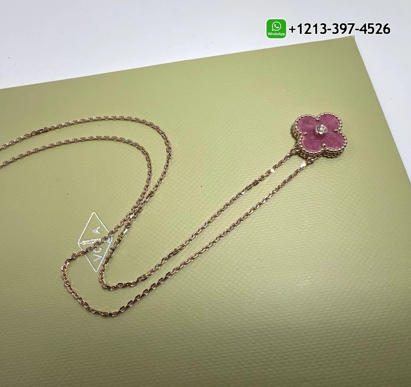 Van-Cleef-Arpels-Vintage-Alhambra-18K-Rose-Gold-Rhodonite-Diamond-Pendant-Necklace-VCARP7TD00-1.jpg 1:1 Quality Custom Made Van Cleef & Arpels Vintage Alhambra 18K Rose Gold Rhodonite Diamond Pendant Necklace - High Quality 18k Gold and Diamond Luxury Distinctive Collection Designer Jewelry Customized Factory Price - Image 2