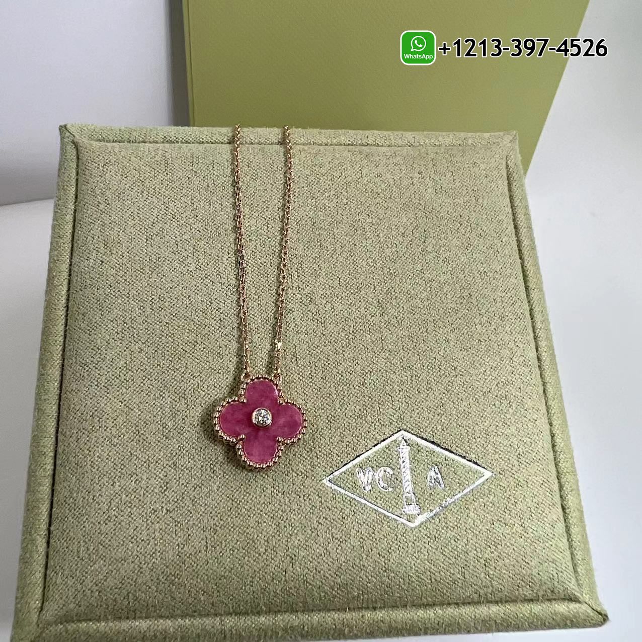 Van-Cleef-Arpels-Vintage-Alhambra-18K-Rose-Gold-Rhodonite-Diamond-Pendant-Necklace-VCARP7TD00-2.jpg 1:1 Quality Custom Made Van Cleef & Arpels Vintage Alhambra 18K Rose Gold Rhodonite Diamond Pendant Necklace - High Quality 18k Gold and Diamond Luxury Distinctive Collection Designer Jewelry Customized Factory Price - Image 3