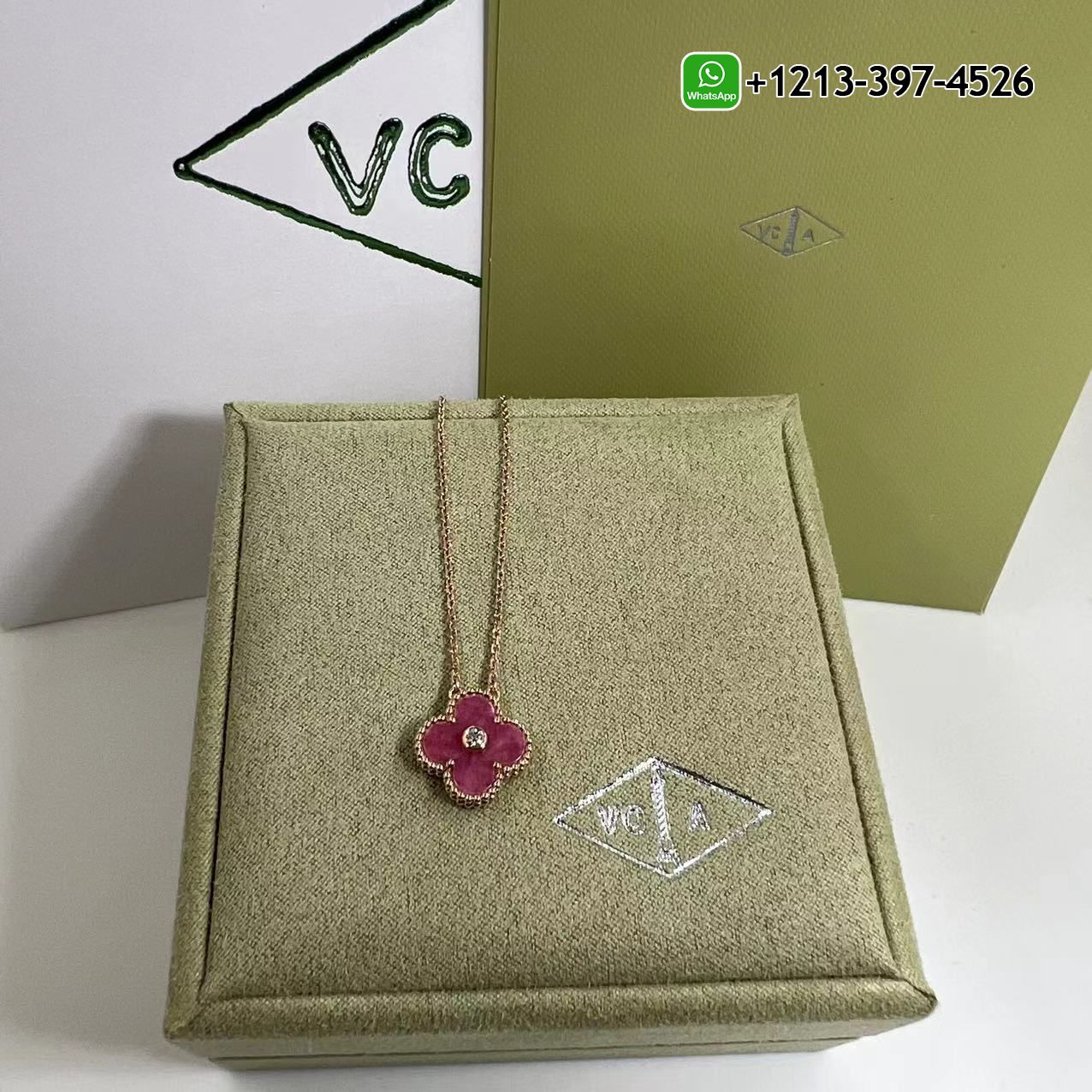 Van-Cleef-Arpels-Vintage-Alhambra-18K-Rose-Gold-Rhodonite-Diamond-Pendant-Necklace-VCARP7TD00-3.jpg 1:1 Quality Custom Made Van Cleef & Arpels Vintage Alhambra 18K Rose Gold Rhodonite Diamond Pendant Necklace - High Quality 18k Gold and Diamond Luxury Distinctive Collection Designer Jewelry Customized Factory Price - Image 4