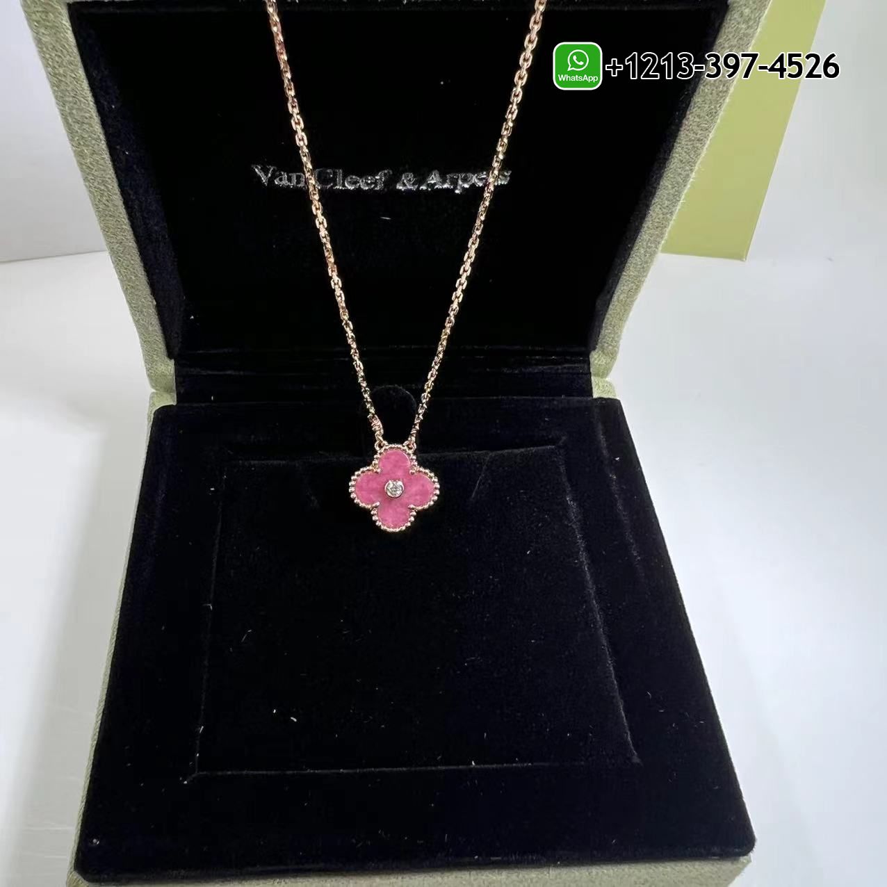 Van-Cleef-Arpels-Vintage-Alhambra-18K-Rose-Gold-Rhodonite-Diamond-Pendant-Necklace-VCARP7TD00-4.jpg 1:1 Quality Custom Made Van Cleef & Arpels Vintage Alhambra 18K Rose Gold Rhodonite Diamond Pendant Necklace - High Quality 18k Gold and Diamond Luxury Distinctive Collection Designer Jewelry Customized Factory Price - Image 5