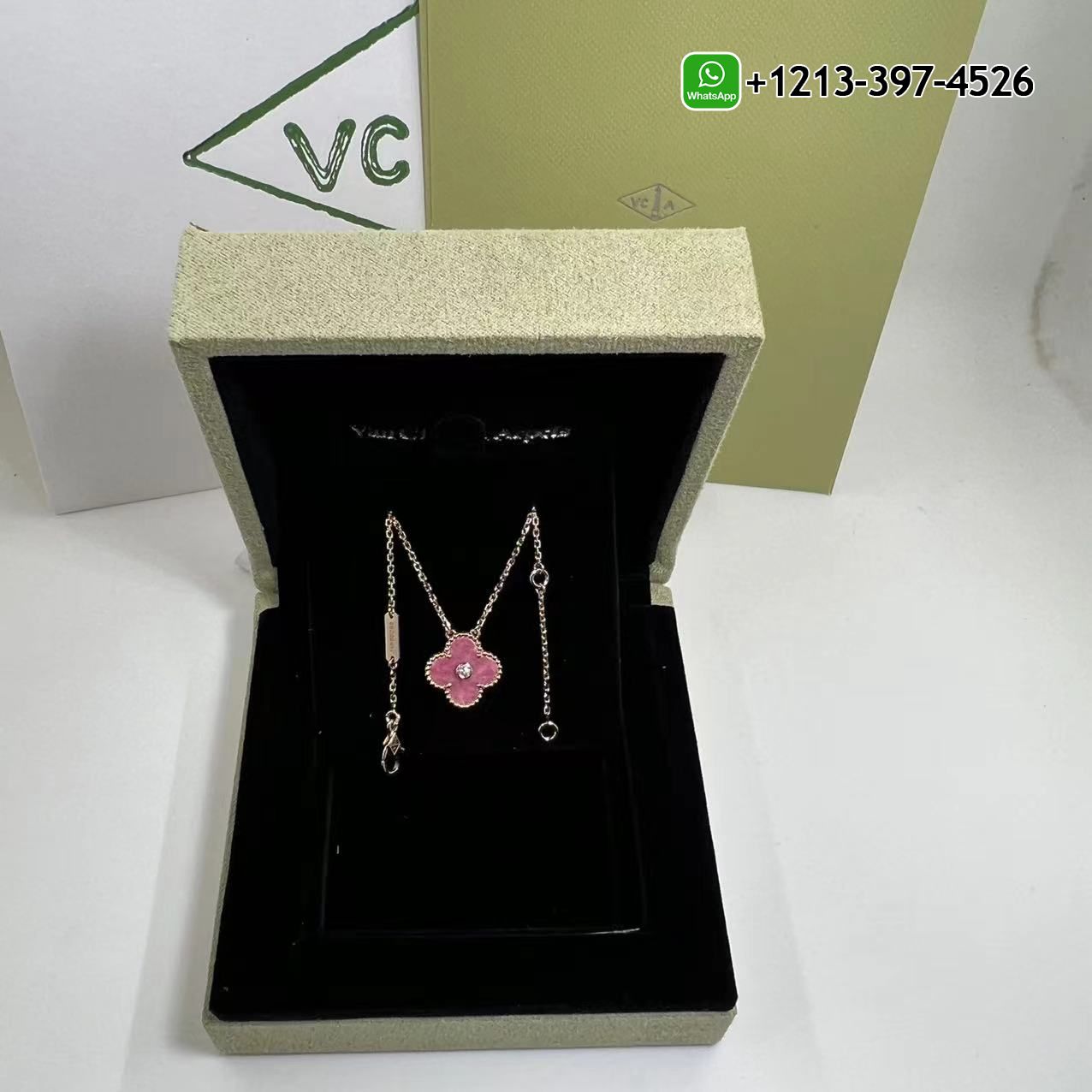 Van-Cleef-Arpels-Vintage-Alhambra-18K-Rose-Gold-Rhodonite-Diamond-Pendant-Necklace-VCARP7TD00-6.jpg 1:1 Quality Custom Made Van Cleef & Arpels Vintage Alhambra 18K Rose Gold Rhodonite Diamond Pendant Necklace - High Quality 18k Gold and Diamond Luxury Distinctive Collection Designer Jewelry Customized Factory Price - Image 7