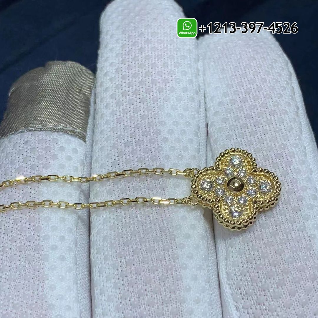 Custom Made Best Quality 1:1 Van Cleef & Arpels Vintage Alhambra 18K Yellow Gold Diamond Pendant Necklace - High Quality 18k Gold and Diamond Luxury Distinctive Collection Designer Jewelry Customized Factory Price Van Cleef Arpels Vintage Alhambra 18K Yellow Gold Diamond Pendant Necklace VCARA45300