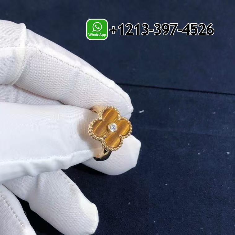 Custom Made Best Sellers Quality 1:1 Van Cleef & Arpels Vintage Alhambra 18K Yellow Gold Tiger Eye Diamond Ring - High Quality 18k Gold and Diamond Luxury Distinctive Collection Designer Jewelry Customized Factory Price Van Cleef Arpels Vintage Alhambra 18K Yellow Gold Tiger Eye Diamond Ring VCARD40900