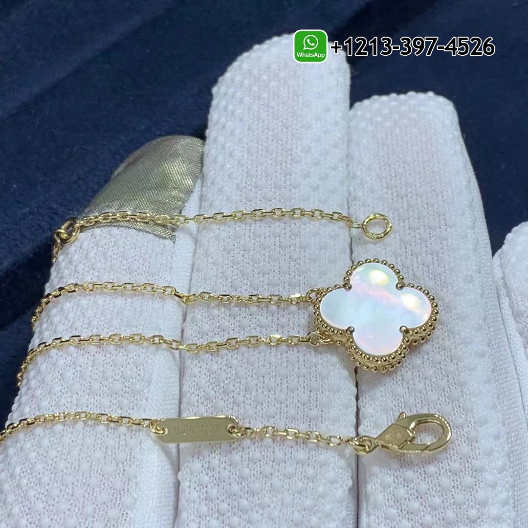 Custom Made Best Quality 1:1 Cheap Van Cleef & Arpels Vintage Alhambra 18k Yellow Gold Mother-Of-Pearl Pendant Necklace - High Quality 18k Gold and Diamond Luxury Distinctive Collection Designer Jewelry Customized Factory Price