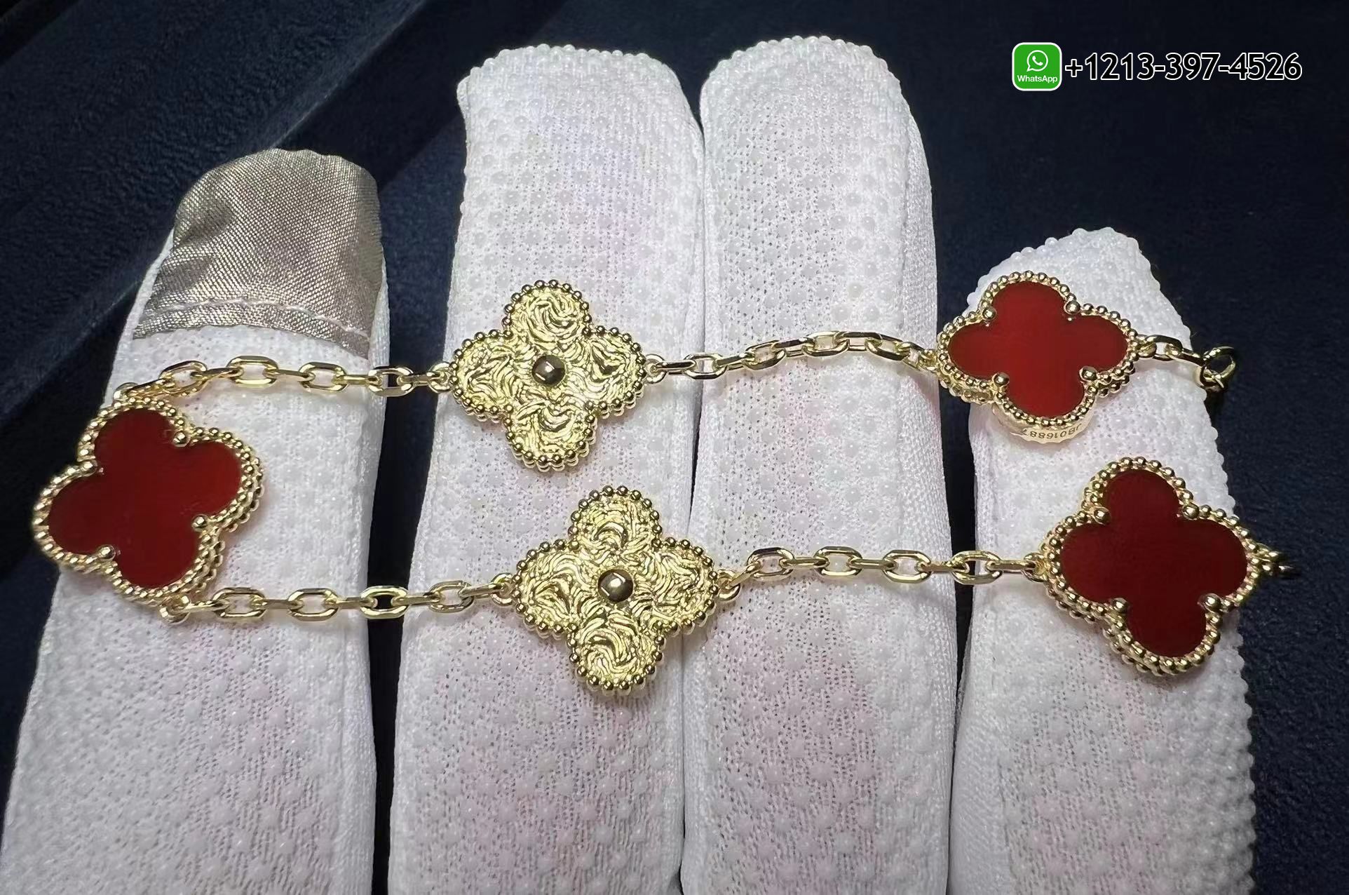 Van-Cleef-Arpels-Vintage-Alhambra-18k-Yellow-Gold-and-Carnelian-5-Motif-Bracelet-4.jpg Custom Made Best Sellers Quality 1:1 Copy Van Cleef & Arpels Vintage Alhambra 18k Yellow Gold and Carnelian 5 Motif Bracelet - High Quality 18k Gold and Diamond Luxury Distinctive Collection Designer Jewelry Customized Factory Price - Image 5