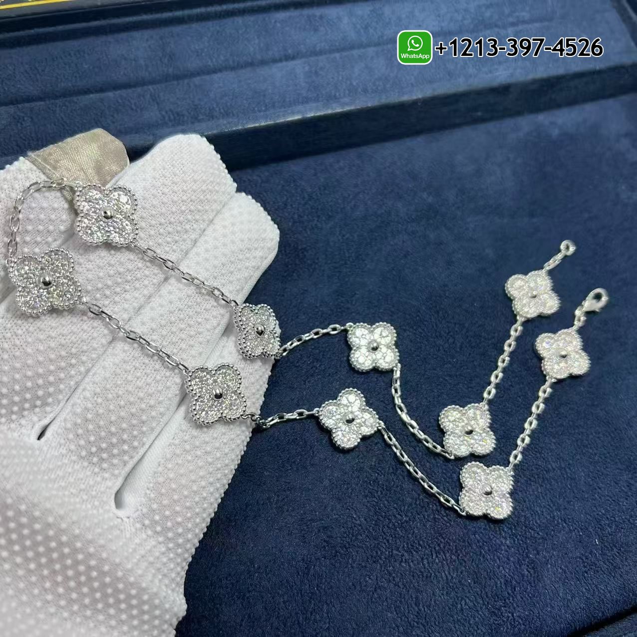 Custom Made Best Sellers Quality 1:1 Van Cleef & Arpels Vintage Alhambra 4.83ct Diamond 18k White Gold 10 Motif Necklace - High Quality 18k Gold and Diamond Luxury Distinctive Collection Designer Jewelry Customized Factory Price