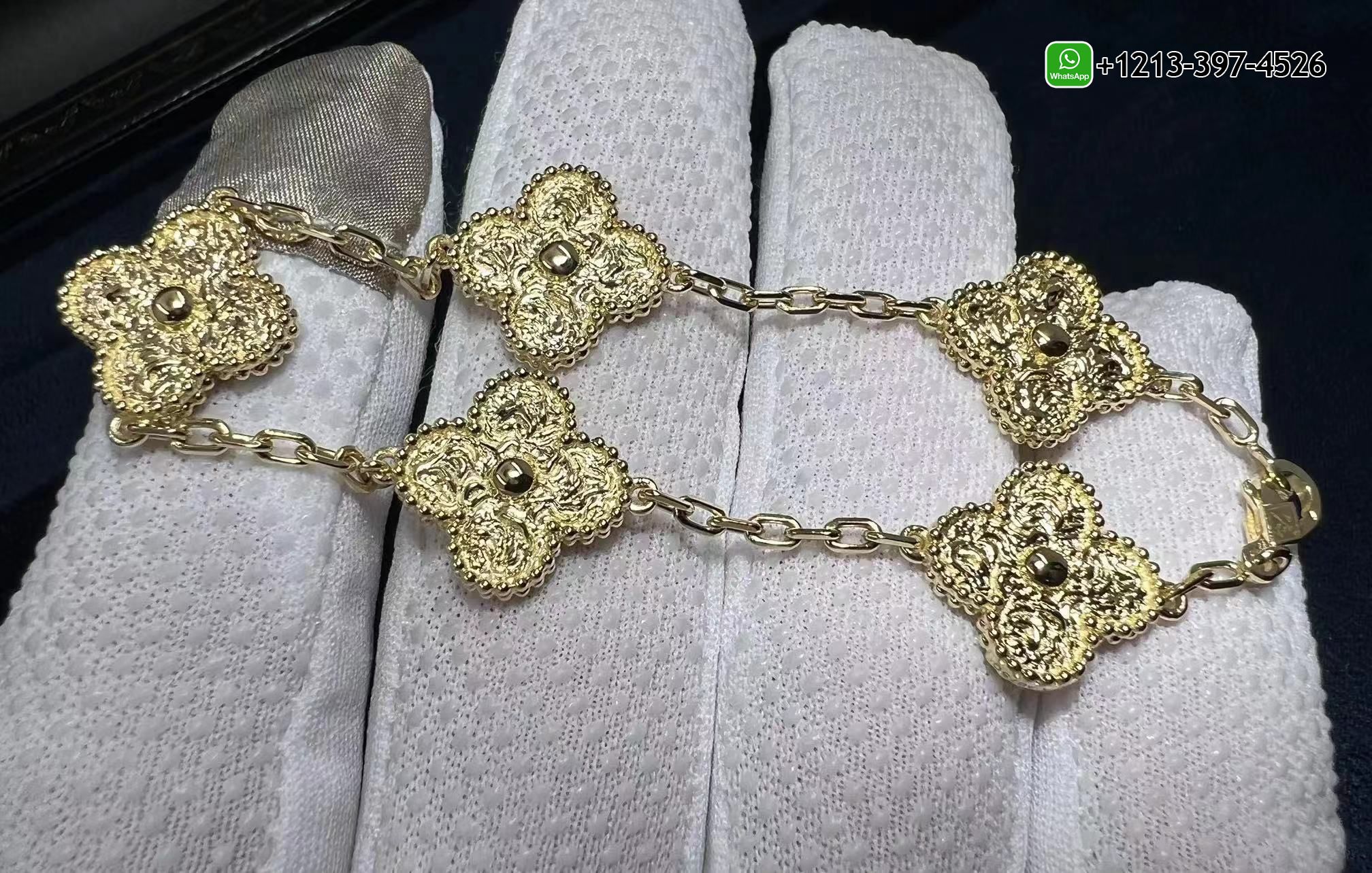 Van-Cleef-Arpels-Vintage-Alhambra-5-Motif-18K-Yellow-Gold-Bracelet-VCARO1IE00-4.jpg Custom Made Best Sellers Quality 1:1 Copy Van Cleef & Arpels Vintage Alhambra 5 Motif 18K Yellow Gold Bracelet - High Quality 18k Gold and Diamond Luxury Distinctive Collection Designer Jewelry Customized Factory Price - Image 5