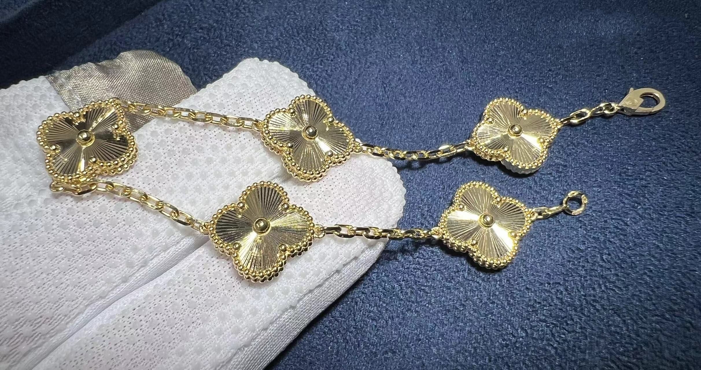 van cleef arpels vintage alhambra 5 motifs guilloche 18k yellow gold bracelet vcarp3jk00 3