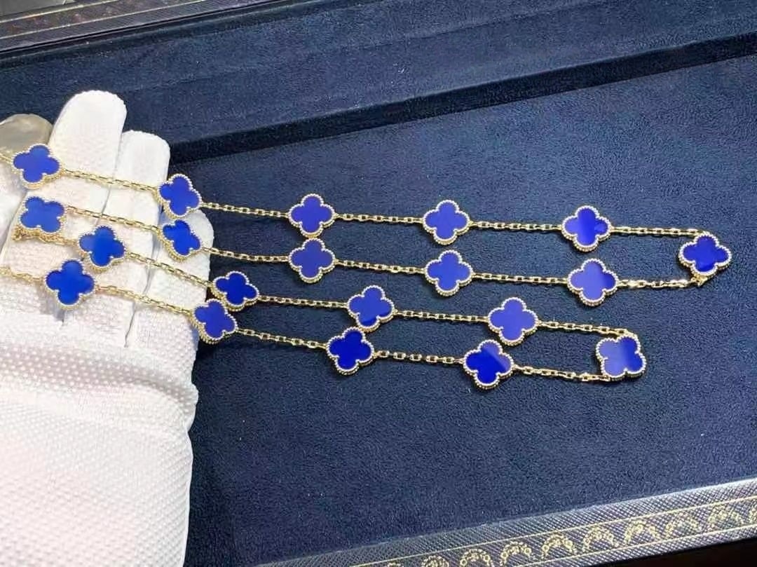 van cleef arpels vintage alhambra blue agate 18k yellow gold 20 motif long necklace vcarp7rn00 5
