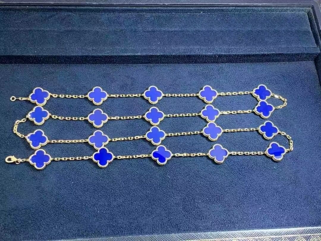 van cleef arpels vintage alhambra blue agate 18k yellow gold 20 motif long necklace vcarp7rn00 6