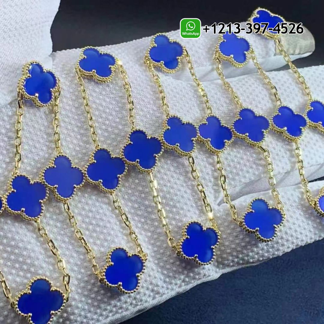 Van Cleef Arpels Vintage Alhambra Blue Agate 18k Yellow Gold 20 Motif Long Necklace VCARP7RN00