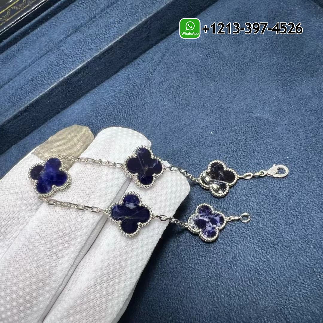 Van-Cleef-Arpels-Vintage-Alhambra-Blue-Pietersite-5-Motif-18k-White-Gold-Bracelet-1.jpg 1:1 Quality Van Cleef & Arpels Vintage Alhambra Blue Pietersite 5 Motif Bracelet - High Quality 18k Gold and Diamond Luxury Distinctive Collection Designer Jewelry Customized Factory Price - Image 2
