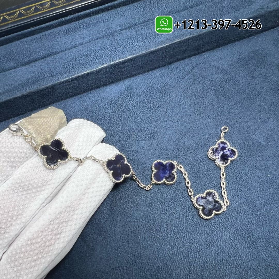 Van-Cleef-Arpels-Vintage-Alhambra-Blue-Pietersite-5-Motif-18k-White-Gold-Bracelet-2.jpg 1:1 Quality Van Cleef & Arpels Vintage Alhambra Blue Pietersite 5 Motif Bracelet - High Quality 18k Gold and Diamond Luxury Distinctive Collection Designer Jewelry Customized Factory Price - Image 3