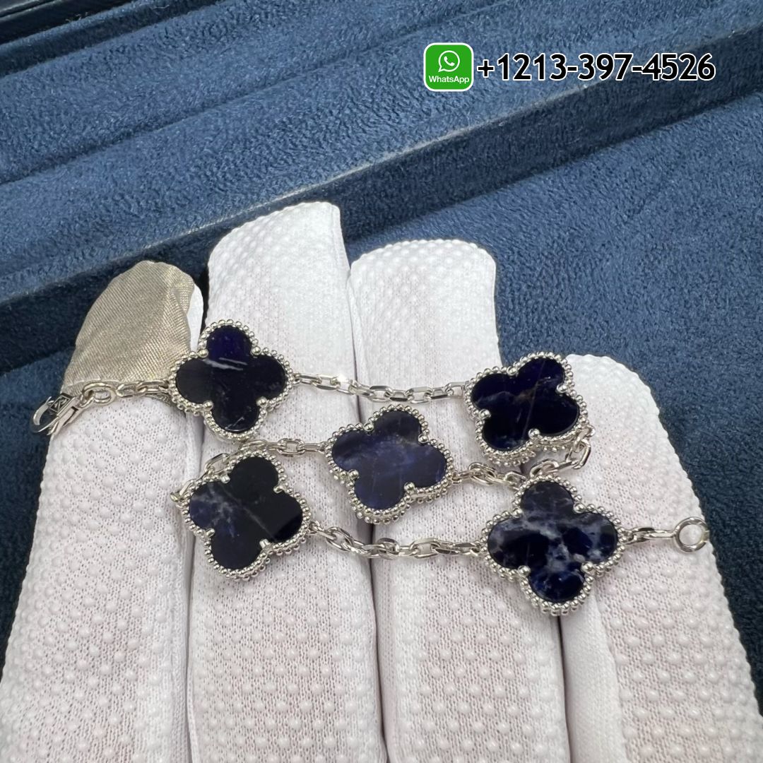 Van-Cleef-Arpels-Vintage-Alhambra-Blue-Pietersite-5-Motif-18k-White-Gold-Bracelet-3.jpg 1:1 Quality Van Cleef & Arpels Vintage Alhambra Blue Pietersite 5 Motif Bracelet - High Quality 18k Gold and Diamond Luxury Distinctive Collection Designer Jewelry Customized Factory Price - Image 4