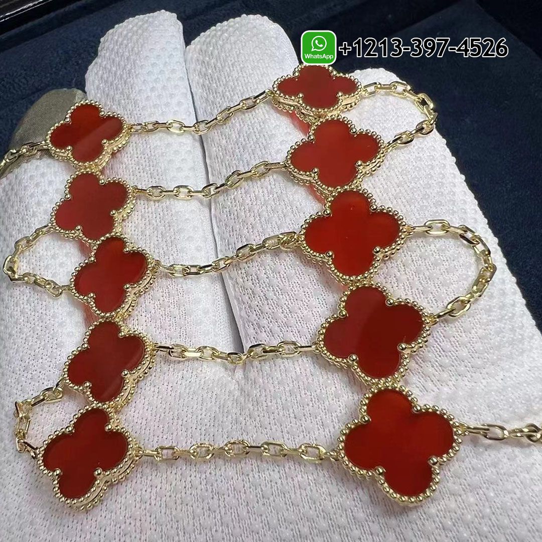 Best Sellers 1:1 Quality Cheap Custom Made Van Cleef & Arpels Vintage Alhambra Carnelian 10 Motif 18k Yellow Gold Necklace - High Quality 18k Gold and Diamond Luxury Distinctive Collection Designer Jewelry Customized Factory Price Van Cleef Arpels Vintage Alhambra Carnelian 10 Motif 18k Yellow Gold Necklace VCARD40600