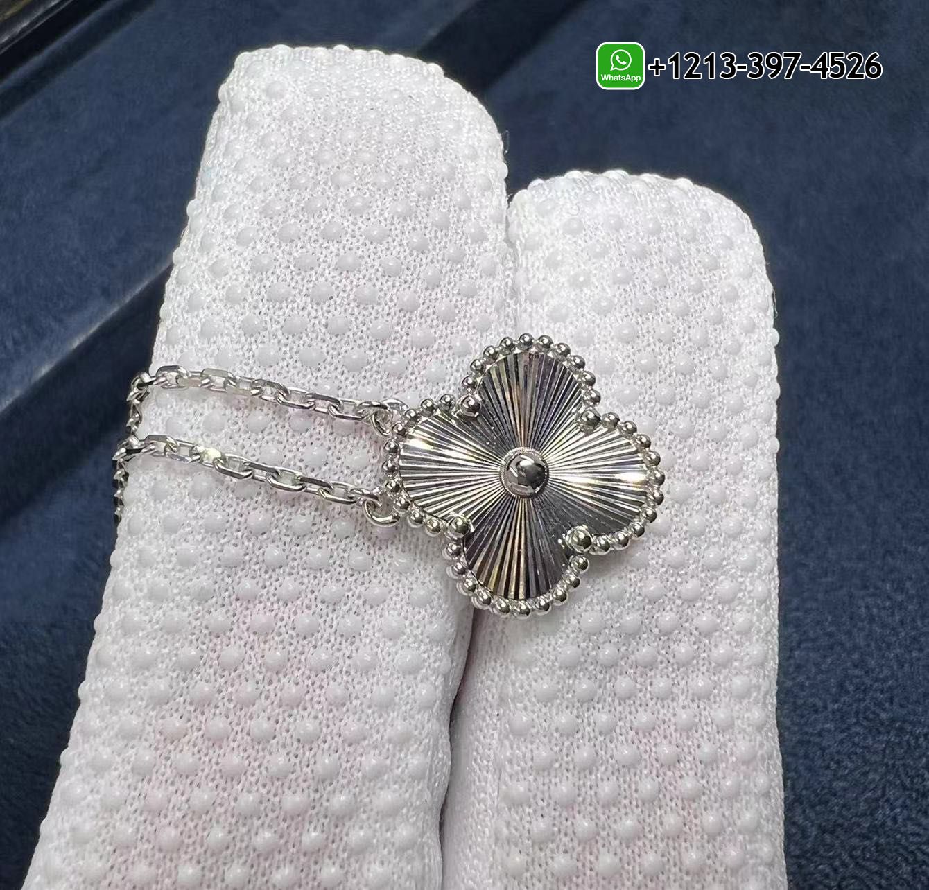 Van-Cleef-Arpels-Vintage-Alhambra-Guilloche-18K-White-Gold-Pendant-Necklace-VCARP9XG00-2.jpg Van Cleef & Arpels Vintage Alhambra Guilloché 18K White Gold Pendant Necklace - High Quality 18k Gold and Diamond Luxury Distinctive Collection Designer Jewelry Customized Factory Price - Image 3