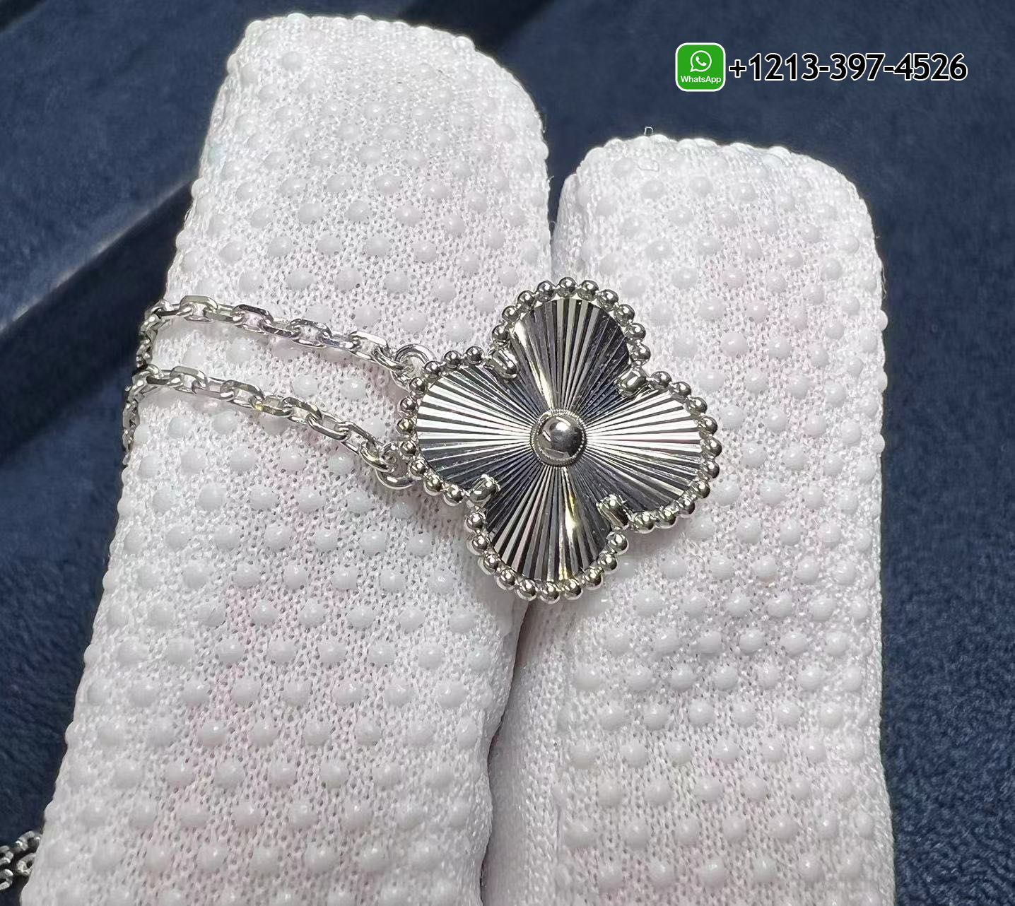 Van-Cleef-Arpels-Vintage-Alhambra-Guilloche-18K-White-Gold-Pendant-Necklace-VCARP9XG00-4.jpg Van Cleef & Arpels Vintage Alhambra Guilloché 18K White Gold Pendant Necklace - High Quality 18k Gold and Diamond Luxury Distinctive Collection Designer Jewelry Customized Factory Price - Image 5