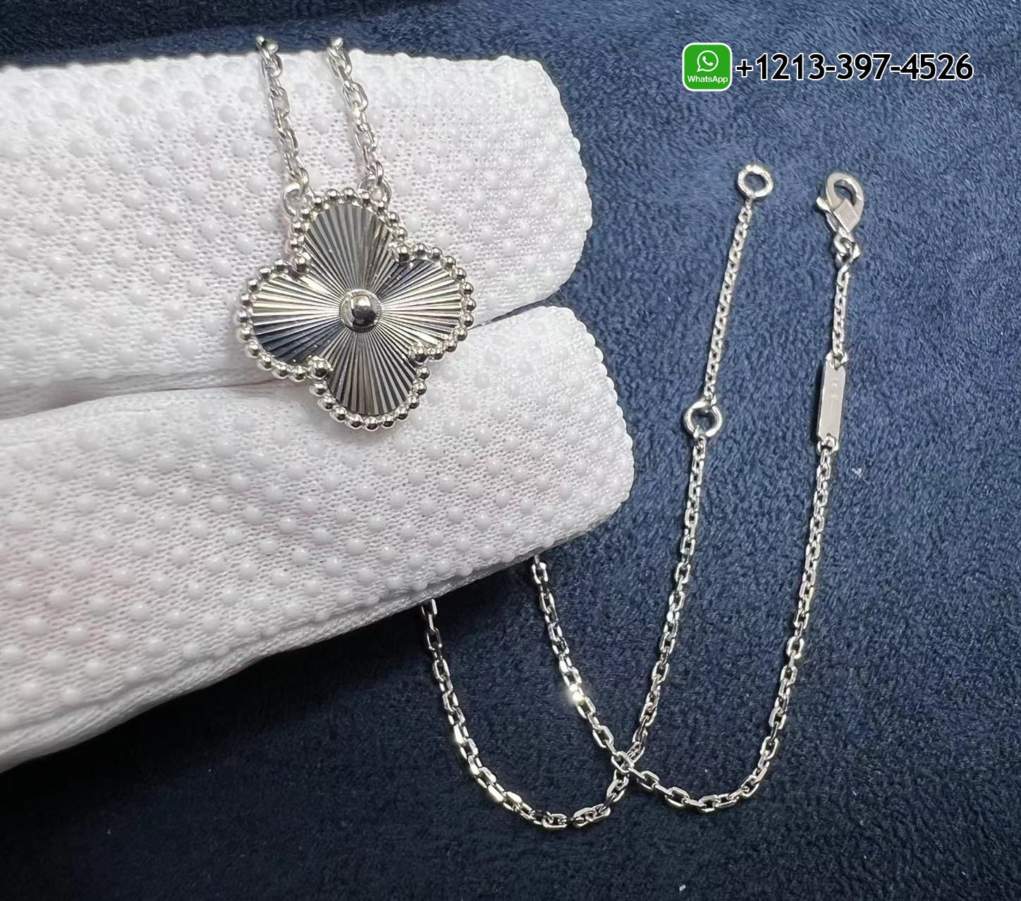 Van-Cleef-Arpels-Vintage-Alhambra-Guilloche-18K-White-Gold-Pendant-Necklace-VCARP9XG00-5.jpg Van Cleef & Arpels Vintage Alhambra Guilloché 18K White Gold Pendant Necklace - High Quality 18k Gold and Diamond Luxury Distinctive Collection Designer Jewelry Customized Factory Price - Image 6