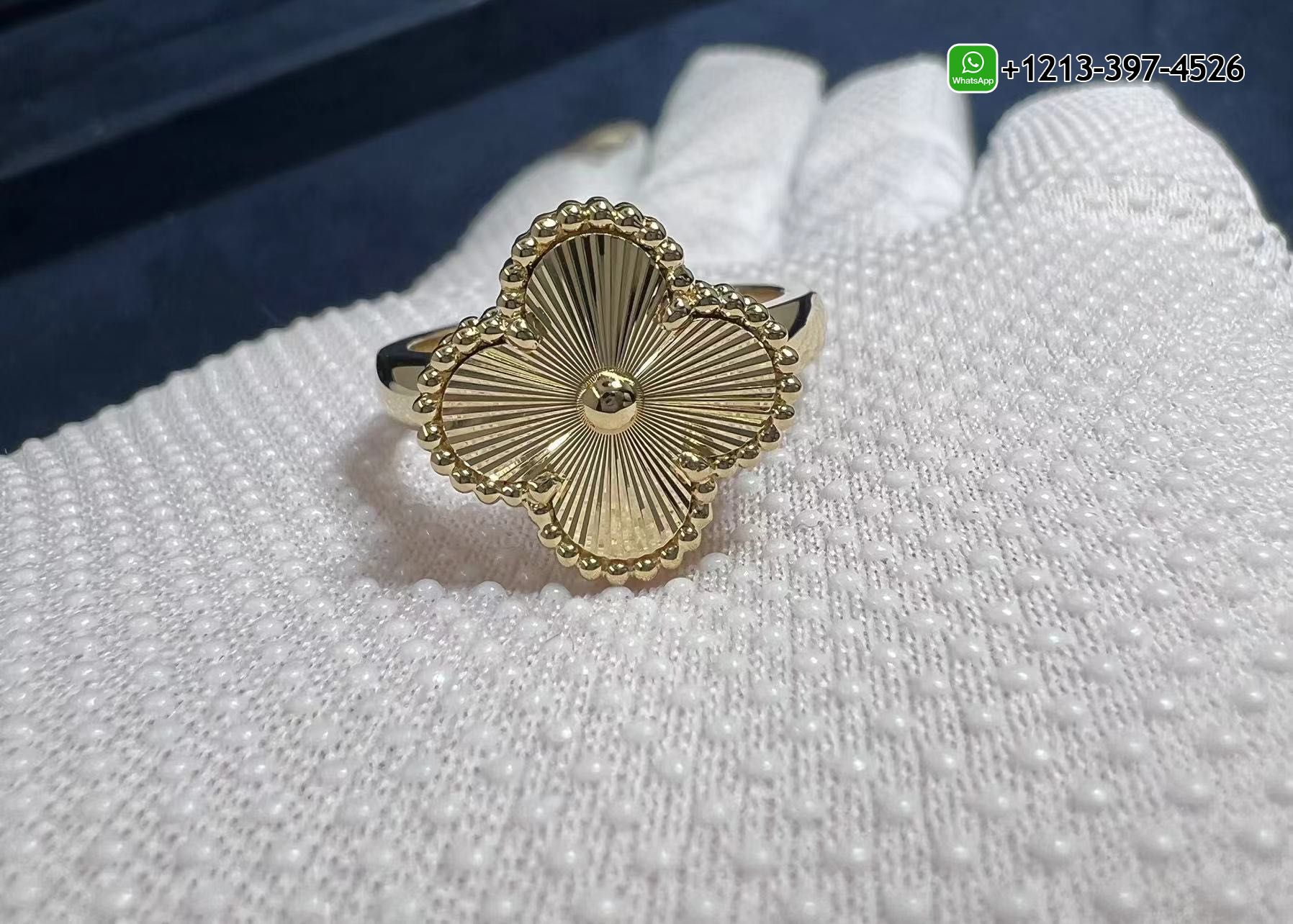 Van-Cleef-Arpels-Vintage-Alhambra-Guilloche-18k-Yellow-Gold-Ring-VCARP6I300-4.jpg Buy Best Quality Custom Made Cheap Van Cleef & Arpels Vintage Alhambra Guilloché 18k Yellow Gold Ring Replica - High Quality 18k Gold and Diamond Luxury Distinctive Collection Designer Jewelry Customized Factory Price - Image 5
