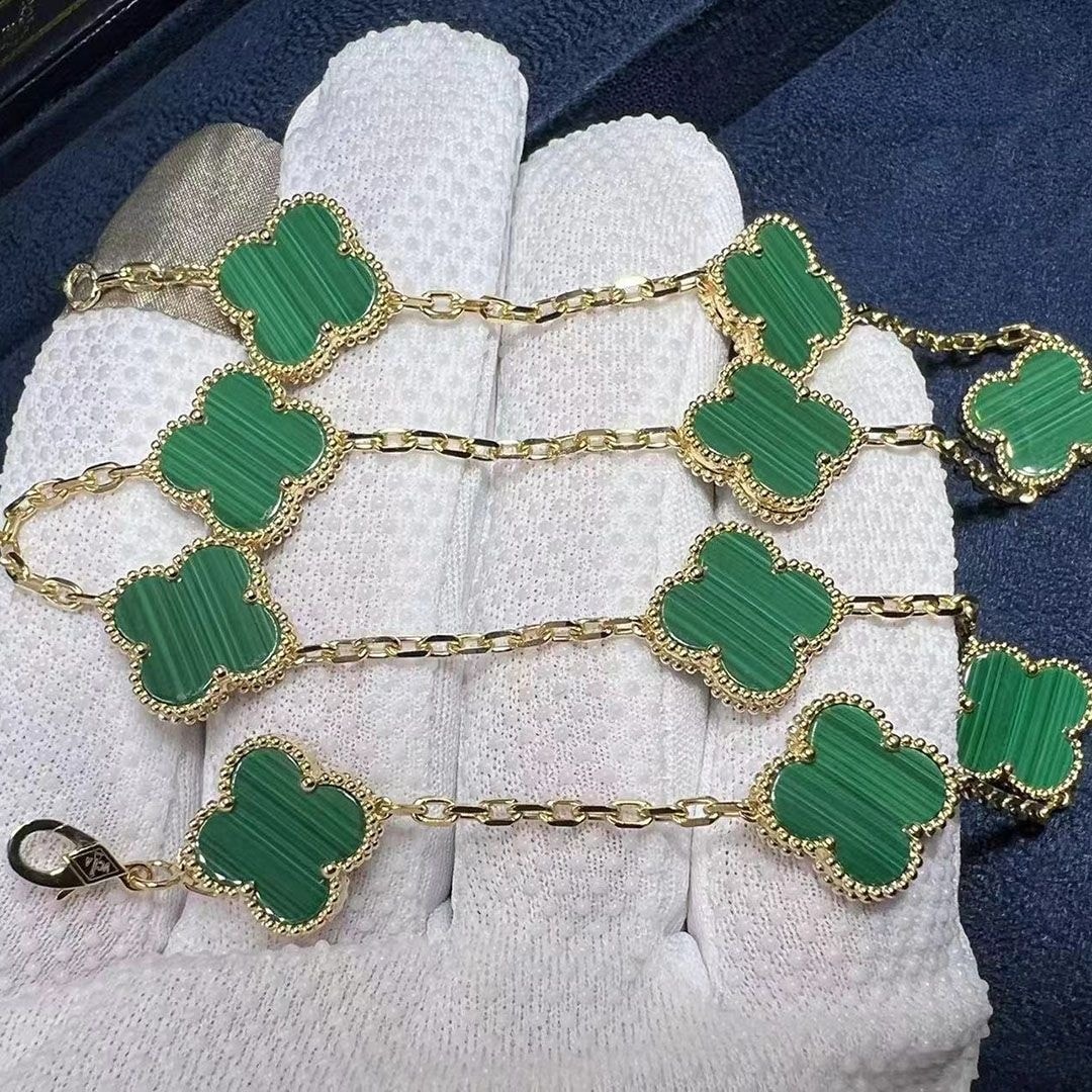 van cleef arpels vintage alhambra malachite 10 motif 18k yellow gold necklace vcaro3qj00