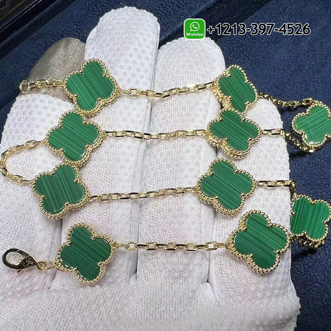 Van Cleef Arpels Vintage Alhambra Malachite 10 Motif 18k Yellow Gold Necklace VCARO3QJ00