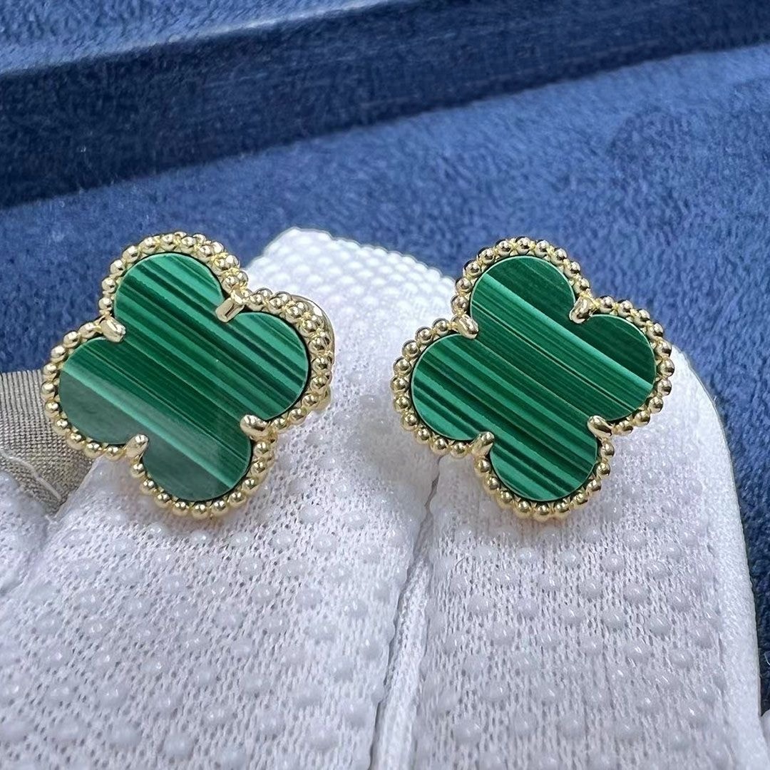 van cleef arpels vintage alhambra malachite 18k yellow gold earrings vcaro3ql00