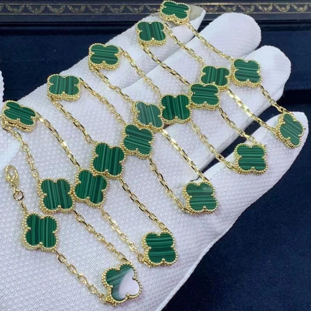 van cleef arpels vintage alhambra malachite 20 motif 18k yellow gold long necklace vcarl88100