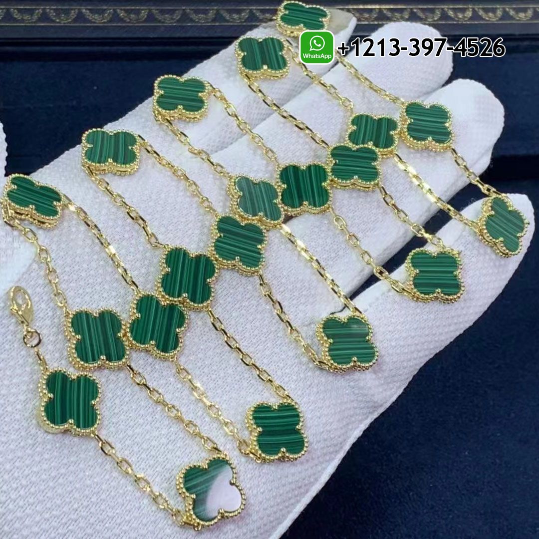 Best Sellers 1:1 Quality Cheap Custom Made Van Cleef & Arpels Vintage Alhambra Malachite 20 Motif 18k Yellow Gold Long Necklace - High Quality 18k Gold and Diamond Luxury Distinctive Collection Designer Jewelry Customized Factory Price Van Cleef Arpels Vintage Alhambra Malachite 20 Motif 18k Yellow Gold Long Necklace VCARL88100